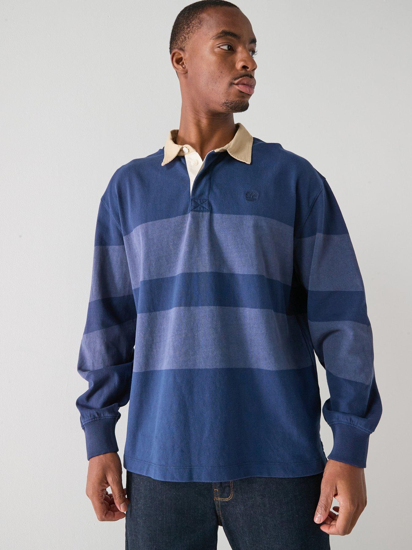 Timberland Long Sleeve Striped Rugby Polo Shirt, Navy, Size 2Xl, Men