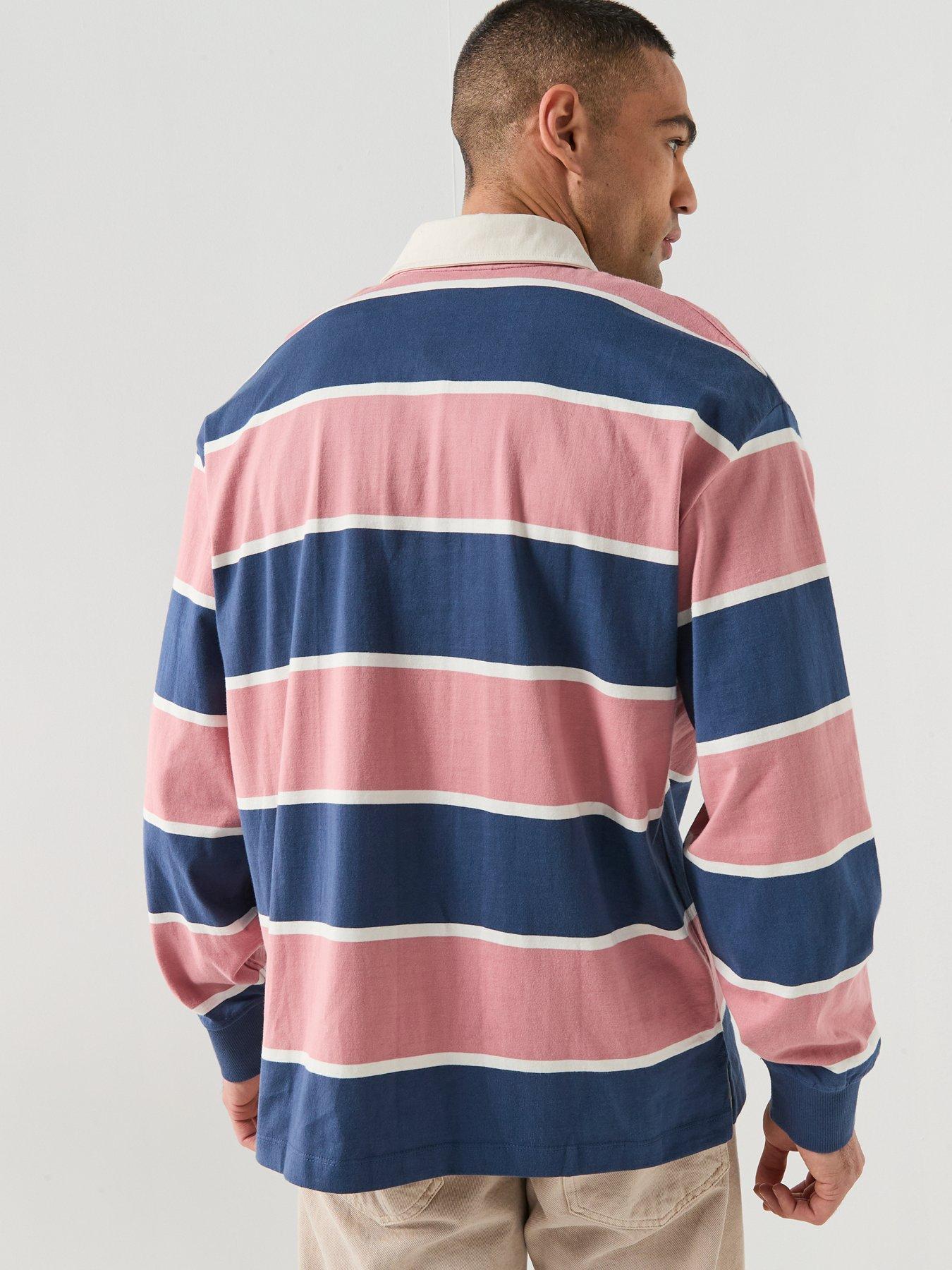 Timberland Long Sleeve Rugby Polo Shirt - Navy/Rose Pink | Very