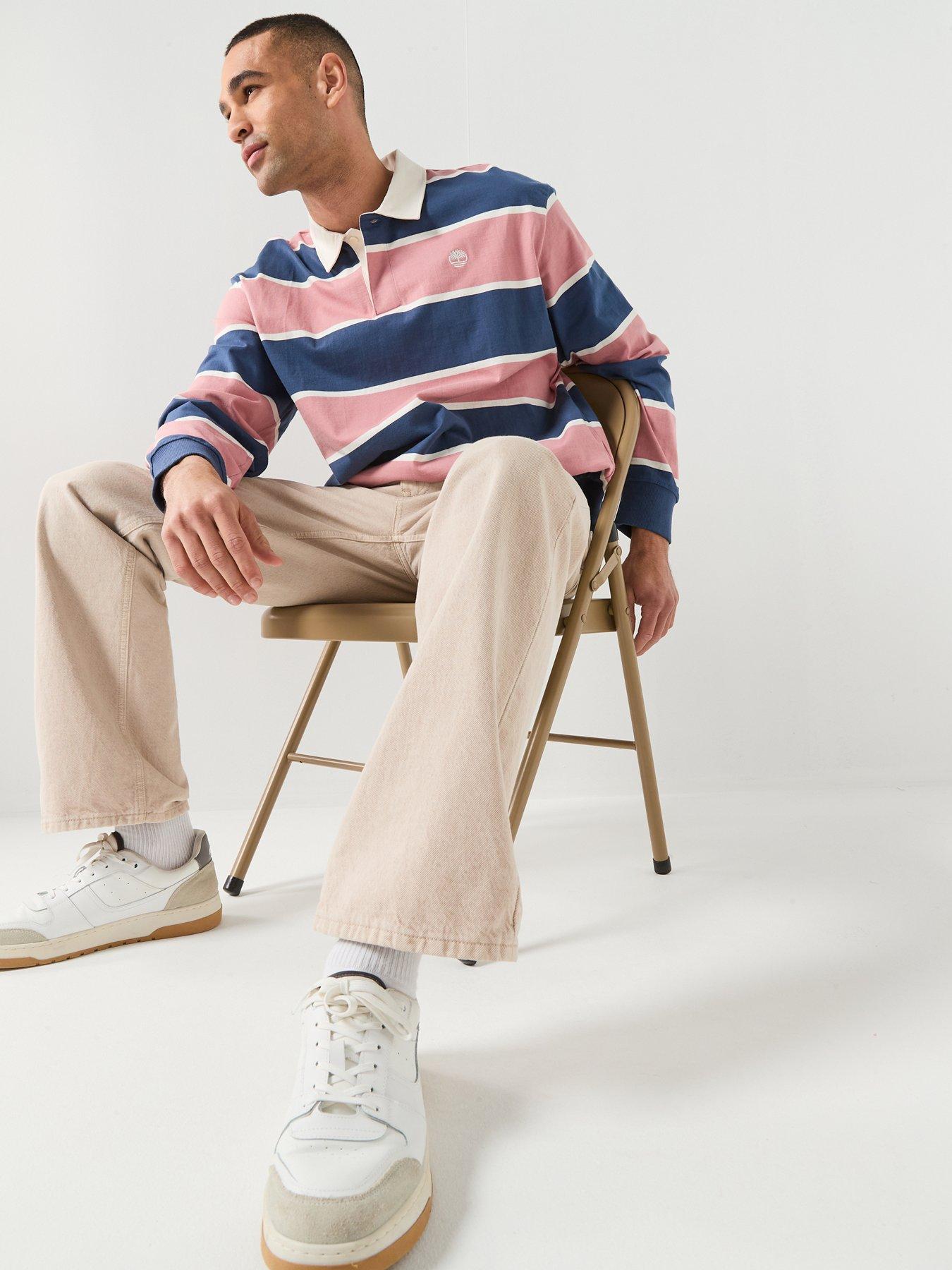Timberland Long Sleeve Rugby Polo Shirt - Navy/Rose Pink | Very