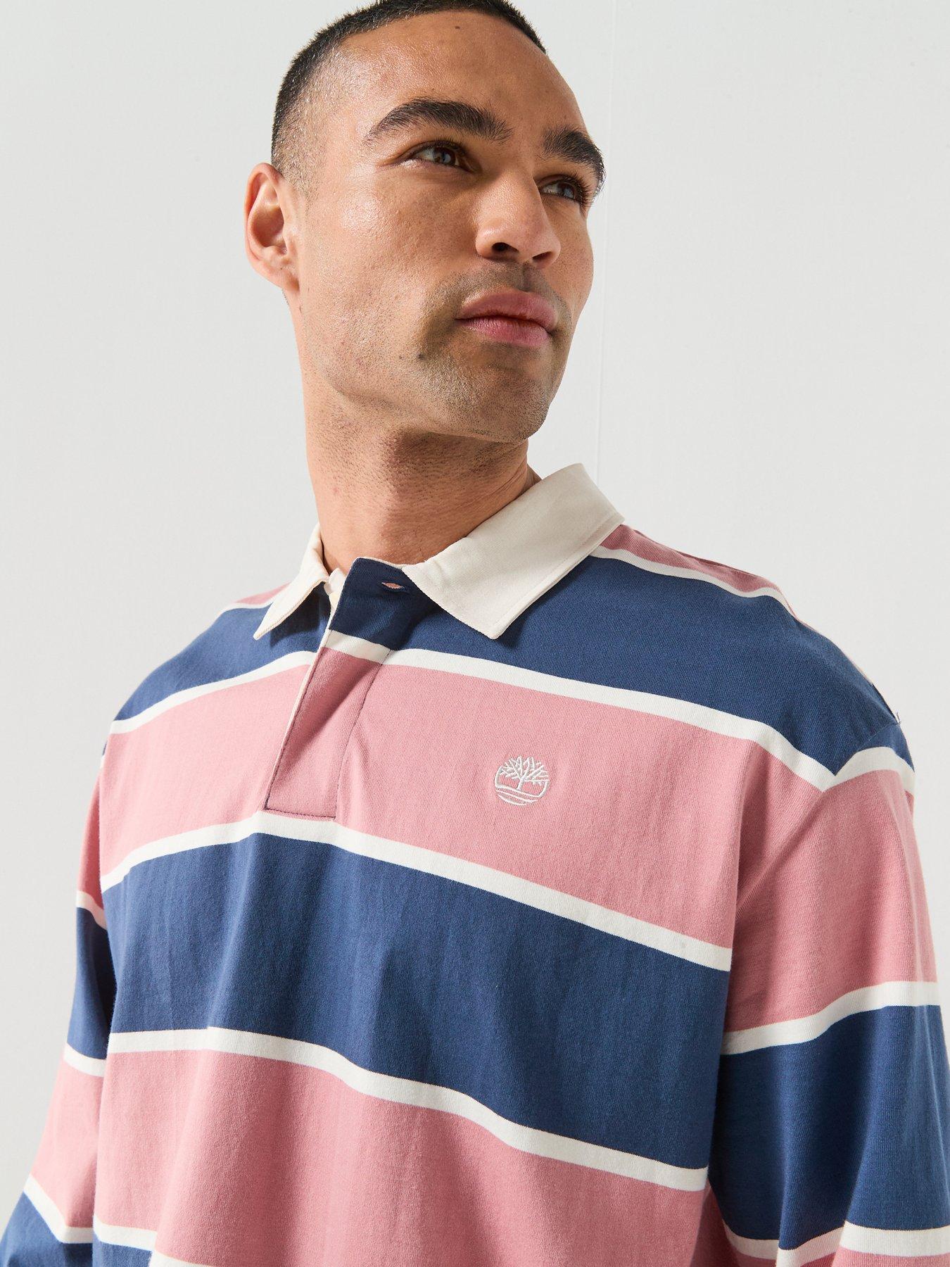 Timberland Long Sleeve Rugby Polo Shirt - Navy/Rose Pink | Very