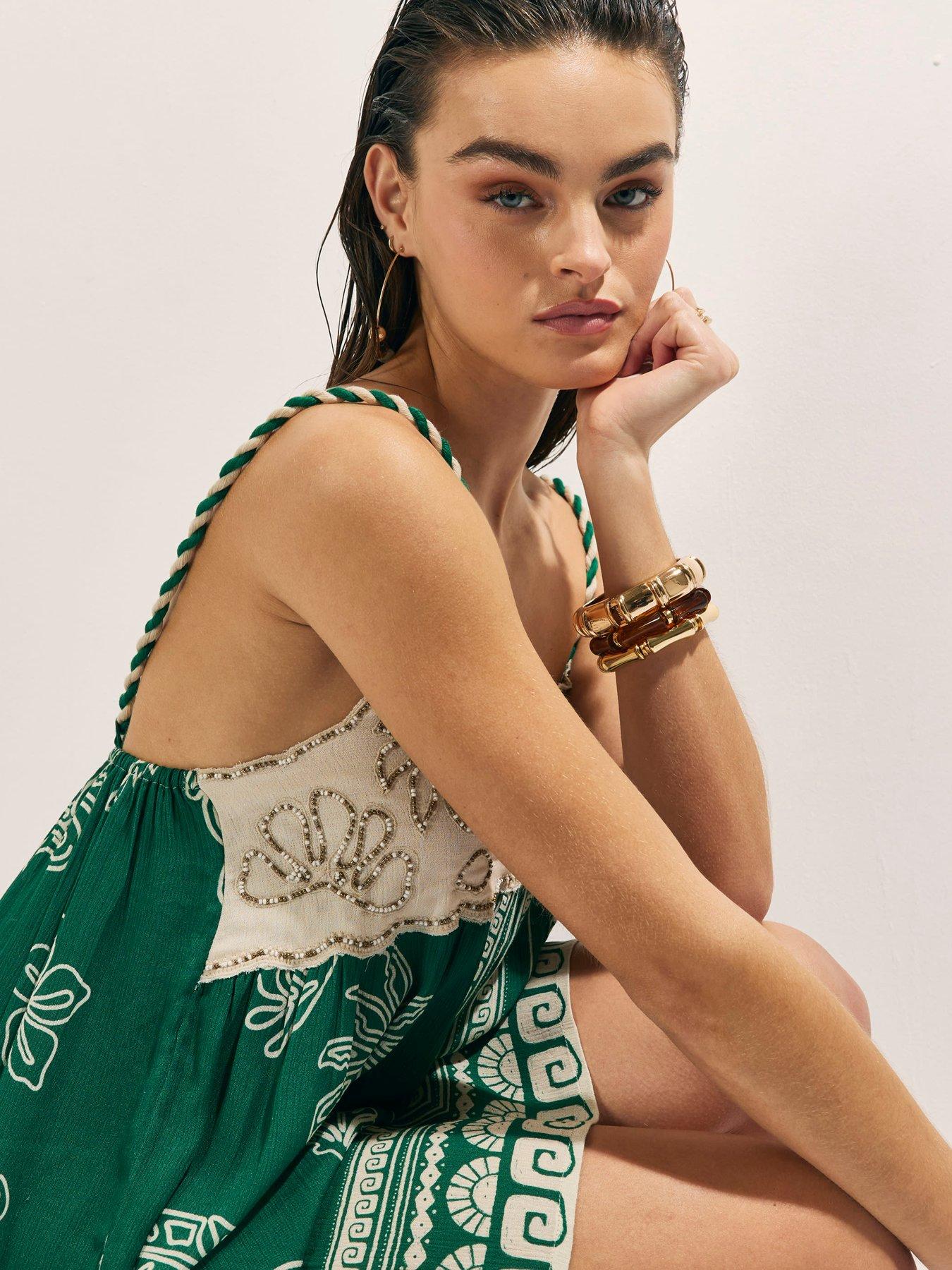 River Island Bead Rope Print Mini Dress - Green | Very