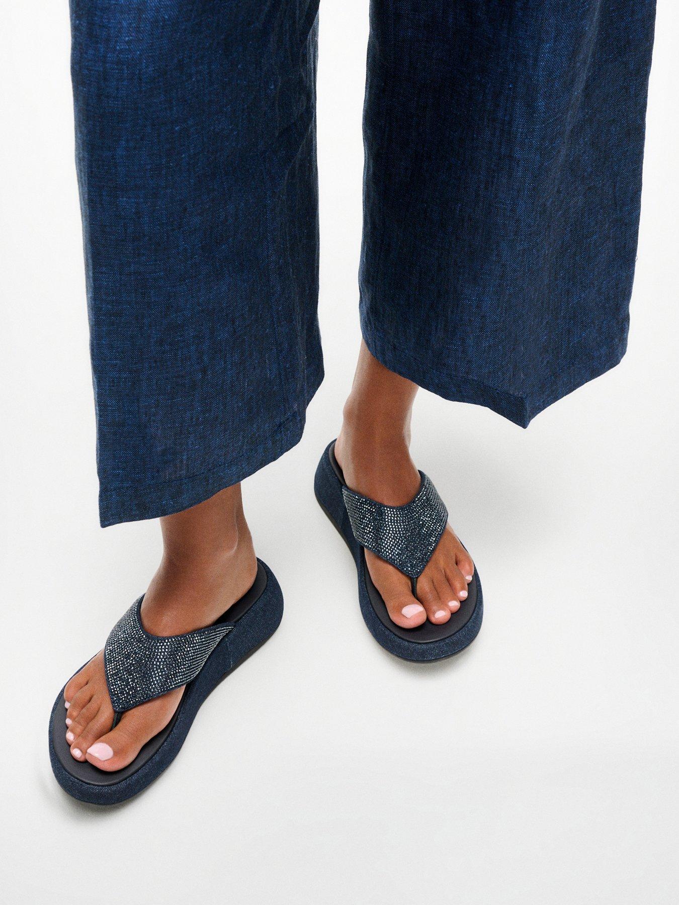 FitFlop F-mode Toe Post Sandal- Dark Denim