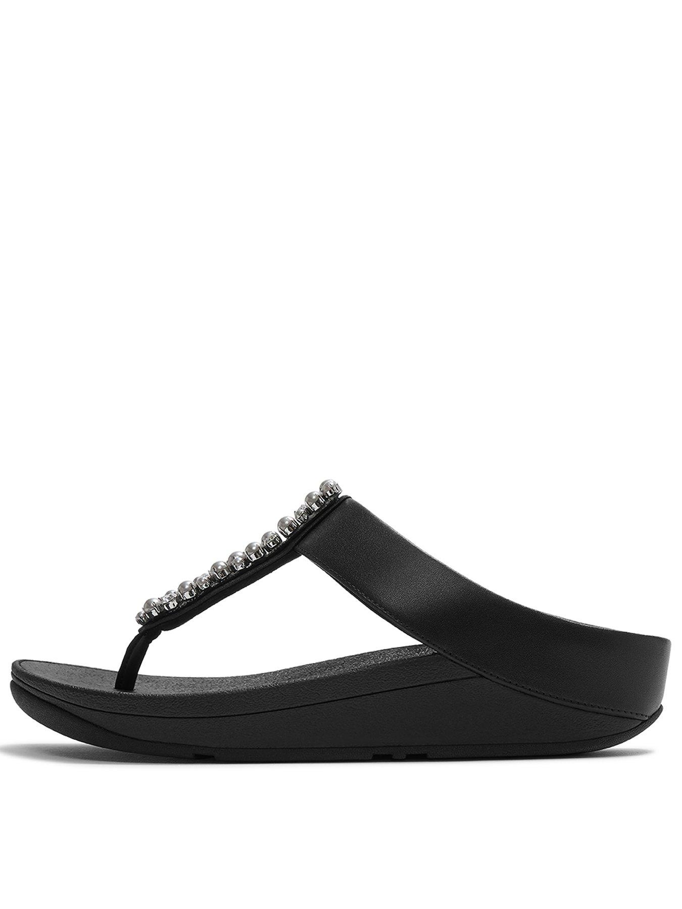 FitFlop Fino Pearls And Crystal Toe-post Sandals - Black