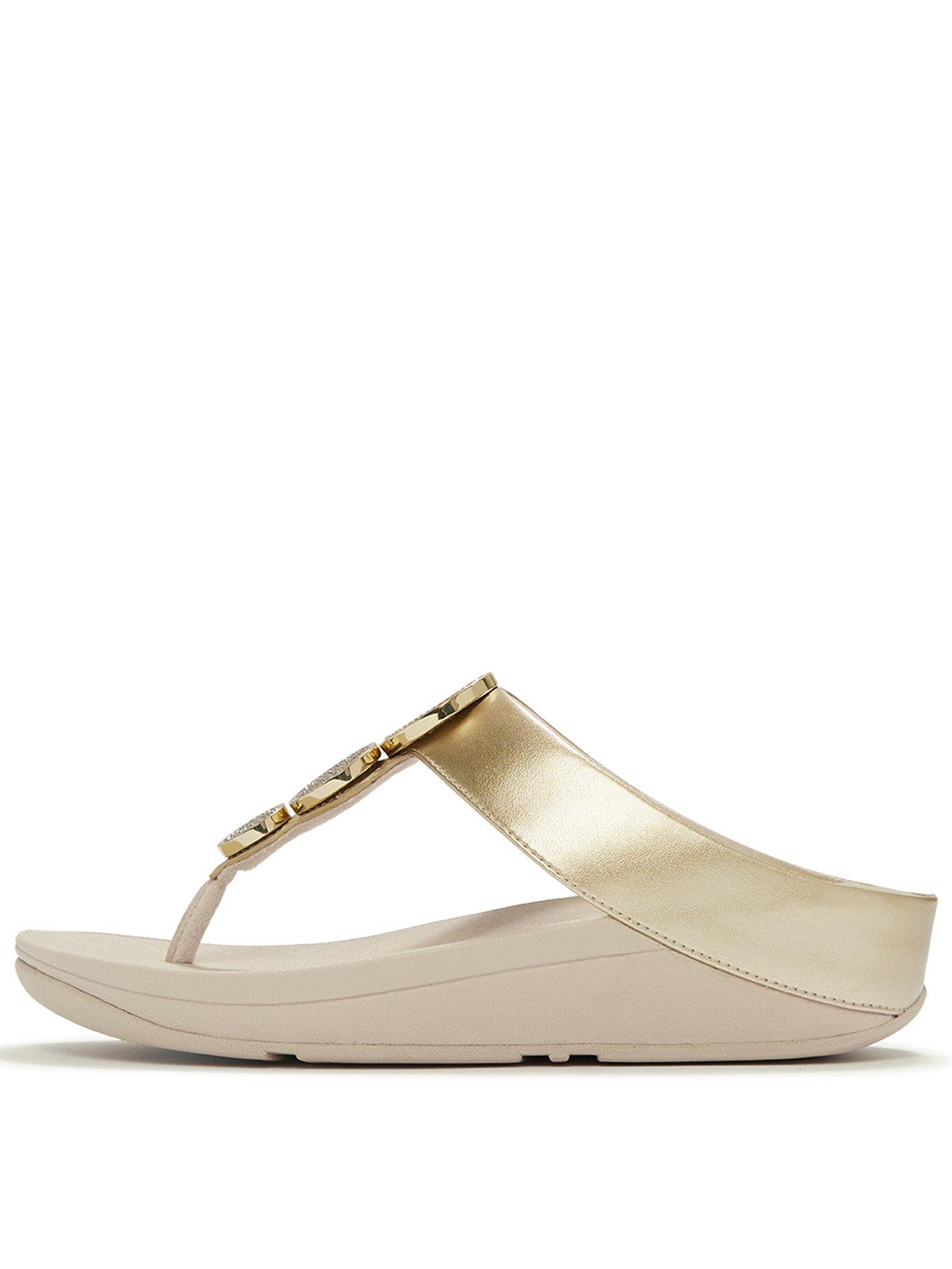 FitFlop Halo Bead Circle Metallic Toe-post Sandals - Platino