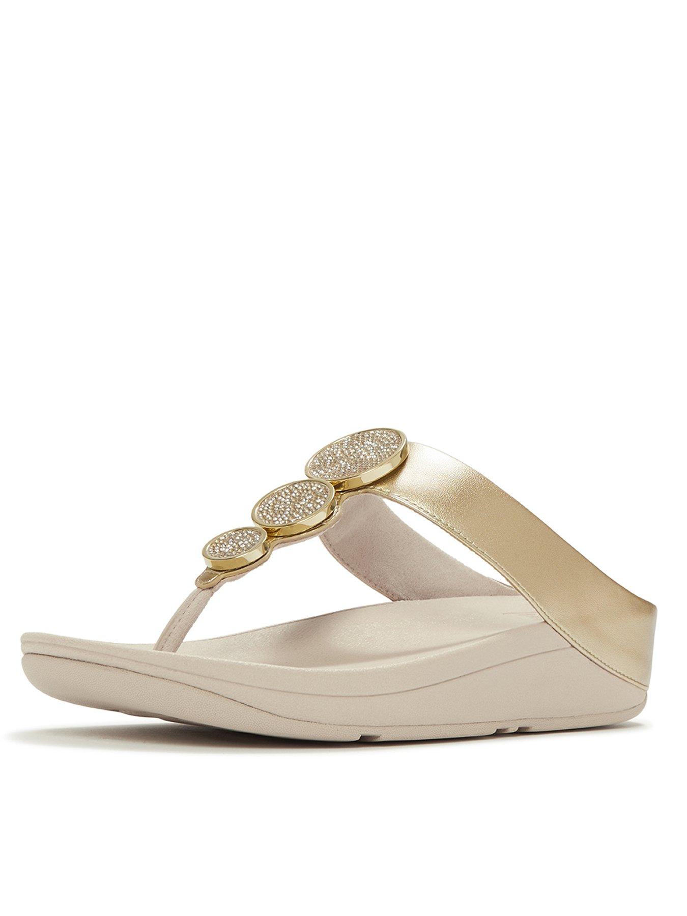 FitFlop Halo Bead Circle Metallic Toe-post Sandals - Platino