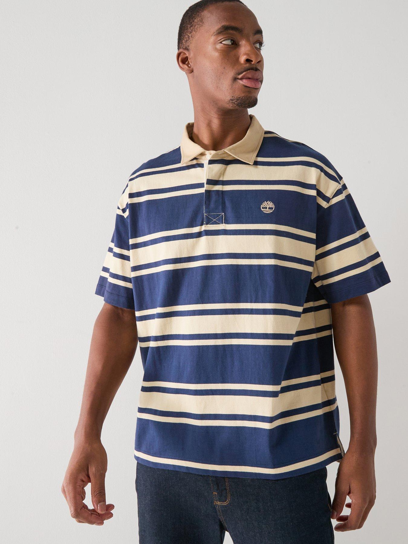 Timberland Short Sleeve Stripe Rubgy Polo Shirt, Navy, Size 36, Men