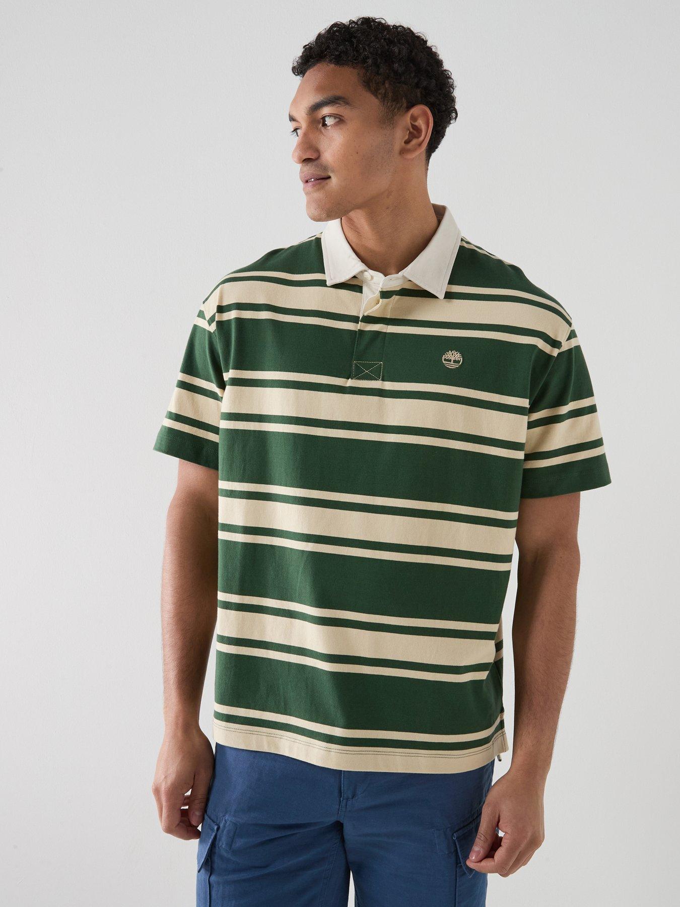 Timberland Short Sleeve Stripe Rubgy Polo Shirt, Dark Green, Size 34, Men