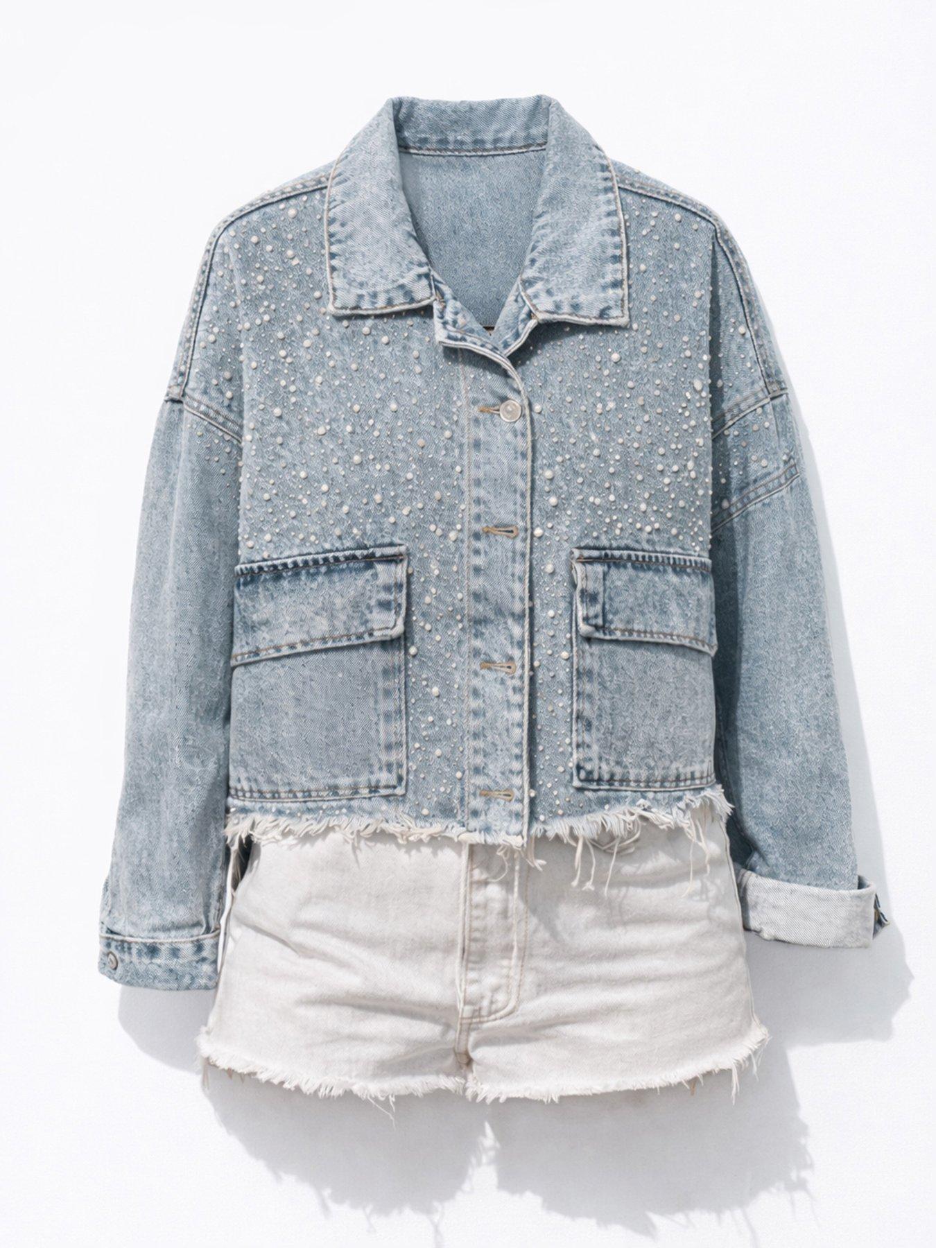Image 2 of 4 of Sorena Crystal Denim Jacket - Blue