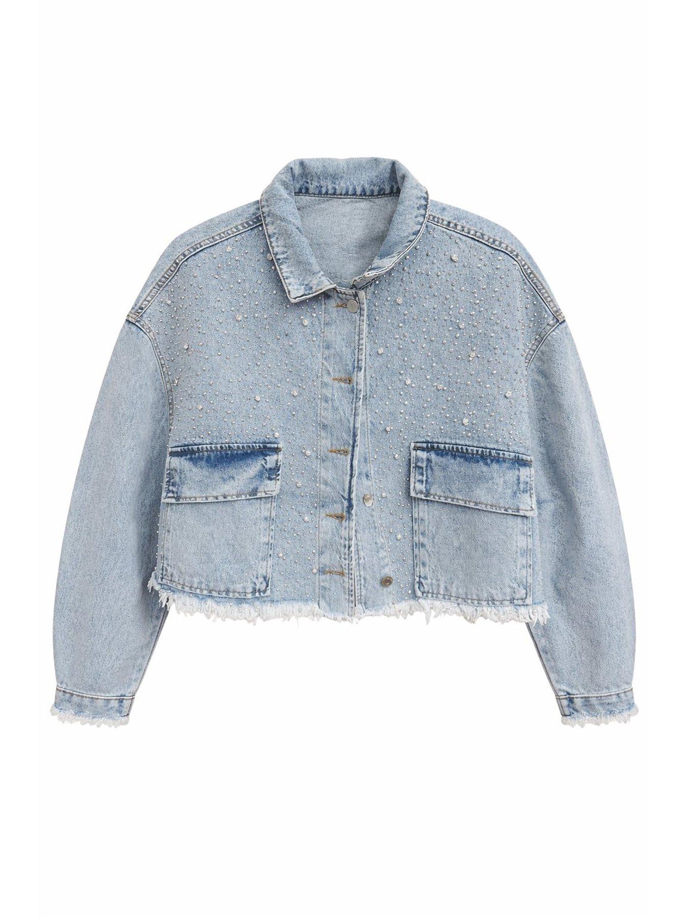 Image 4 of 4 of Sorena Crystal Denim Jacket - Blue