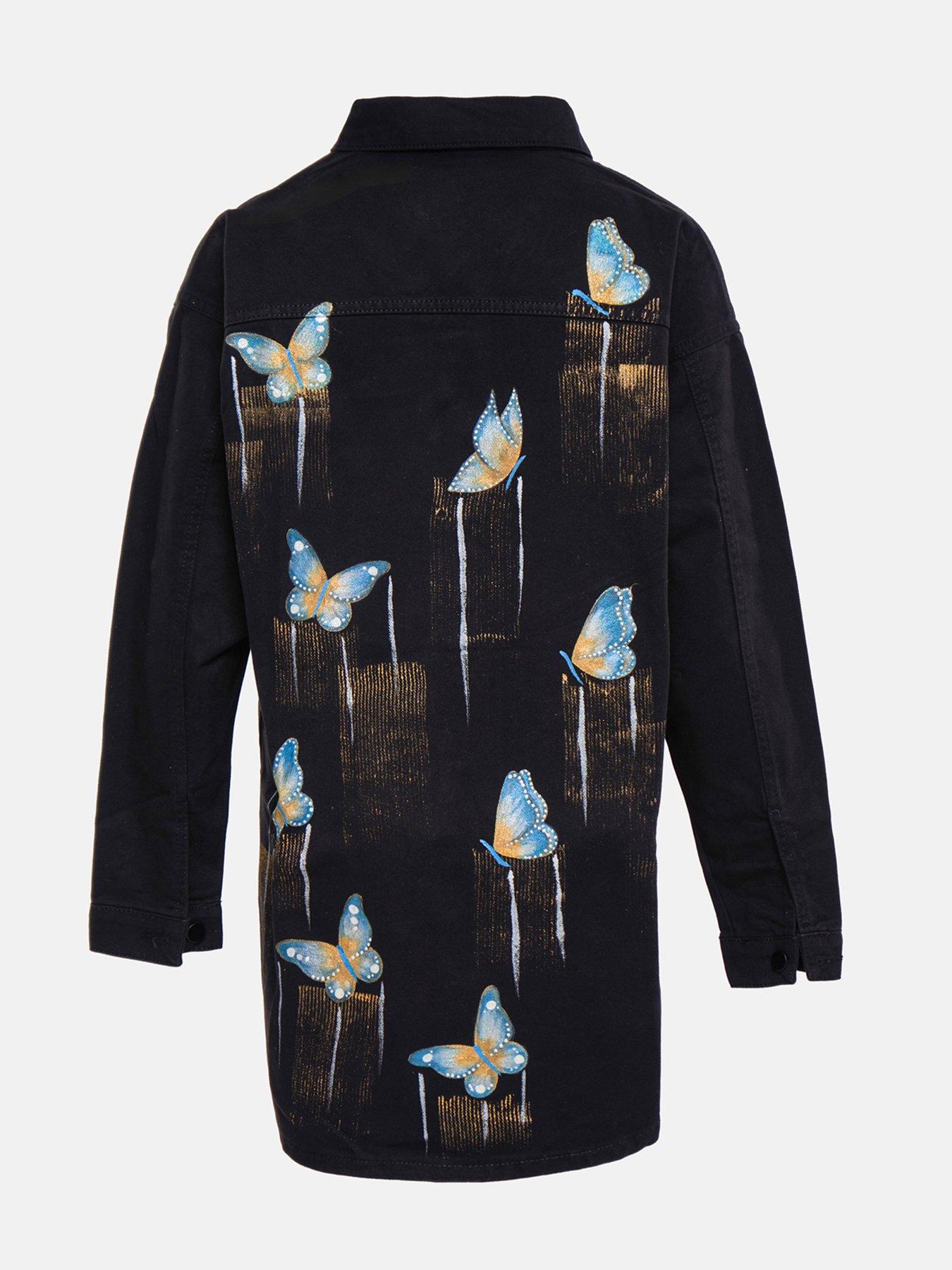 Image 3 of 3 of Sorena Long Line Butterfly Denim Jacket