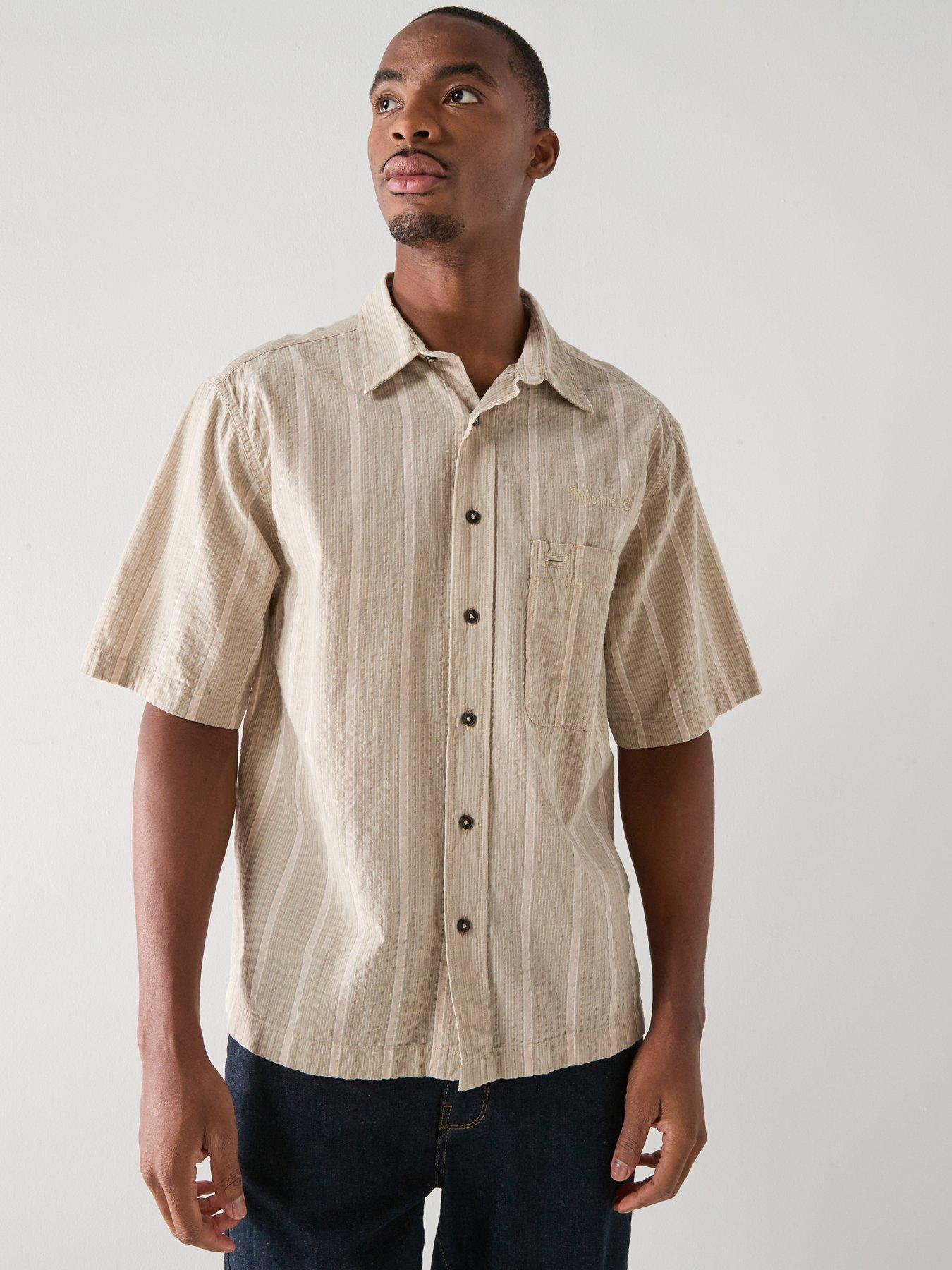 Timberland Short Sleeve Stripe Shirt, Beige, Size 36, Men