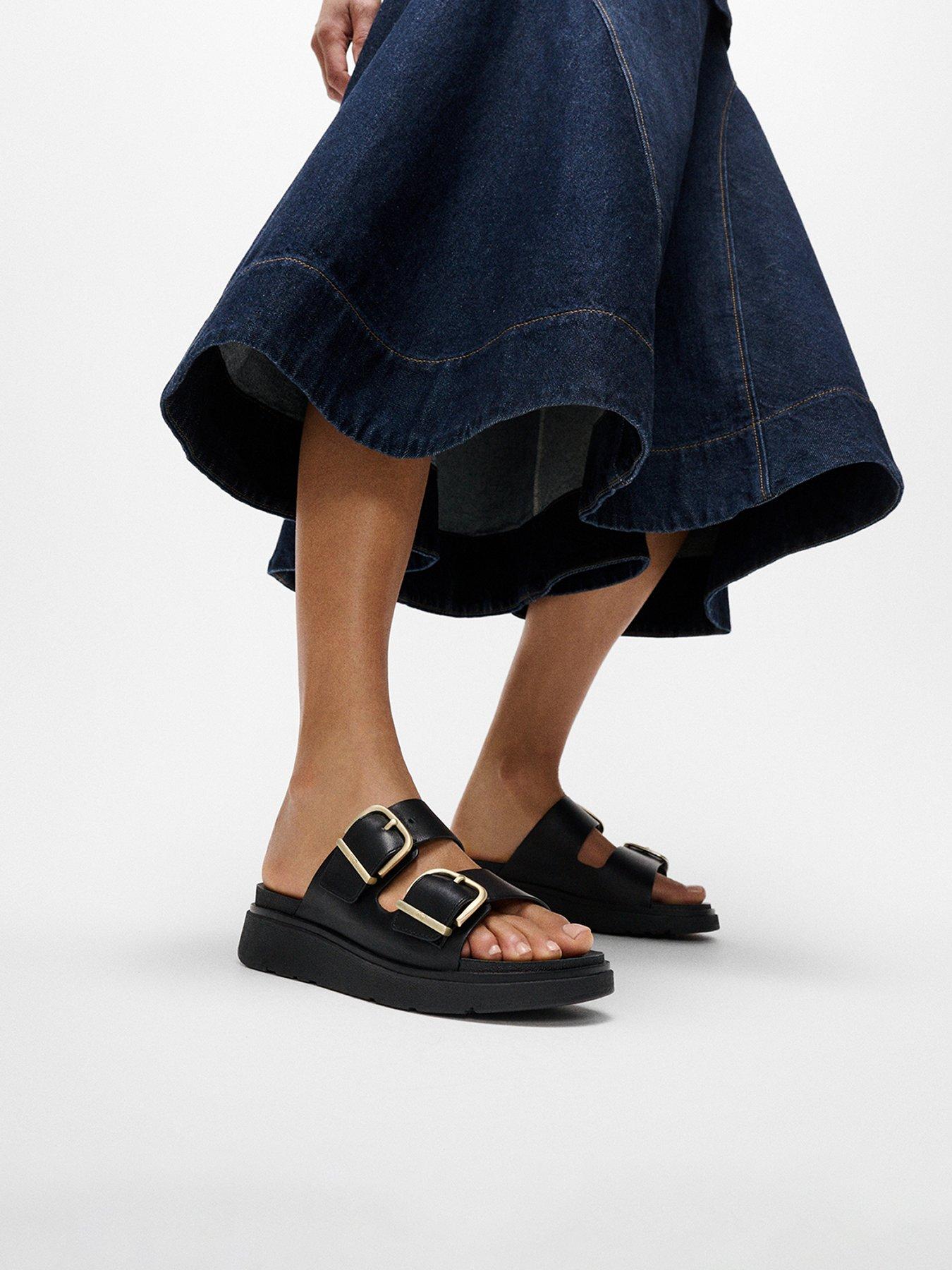 FitFlop Gen-ff Buckle Two-bar Leather Slides - Black