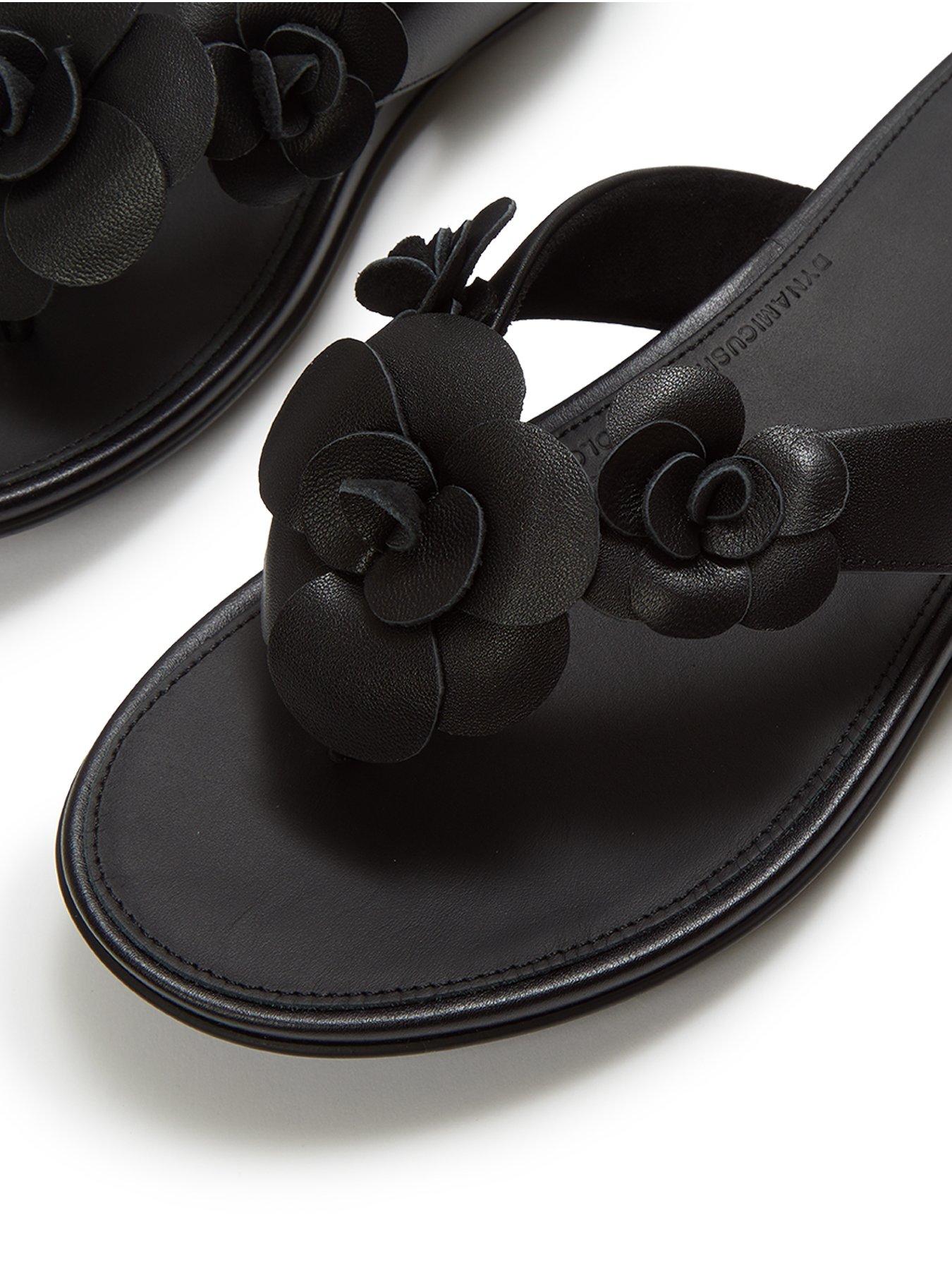 Image 5 of 5 of FitFlop Gracie Flower Leather Flip Flops - Black