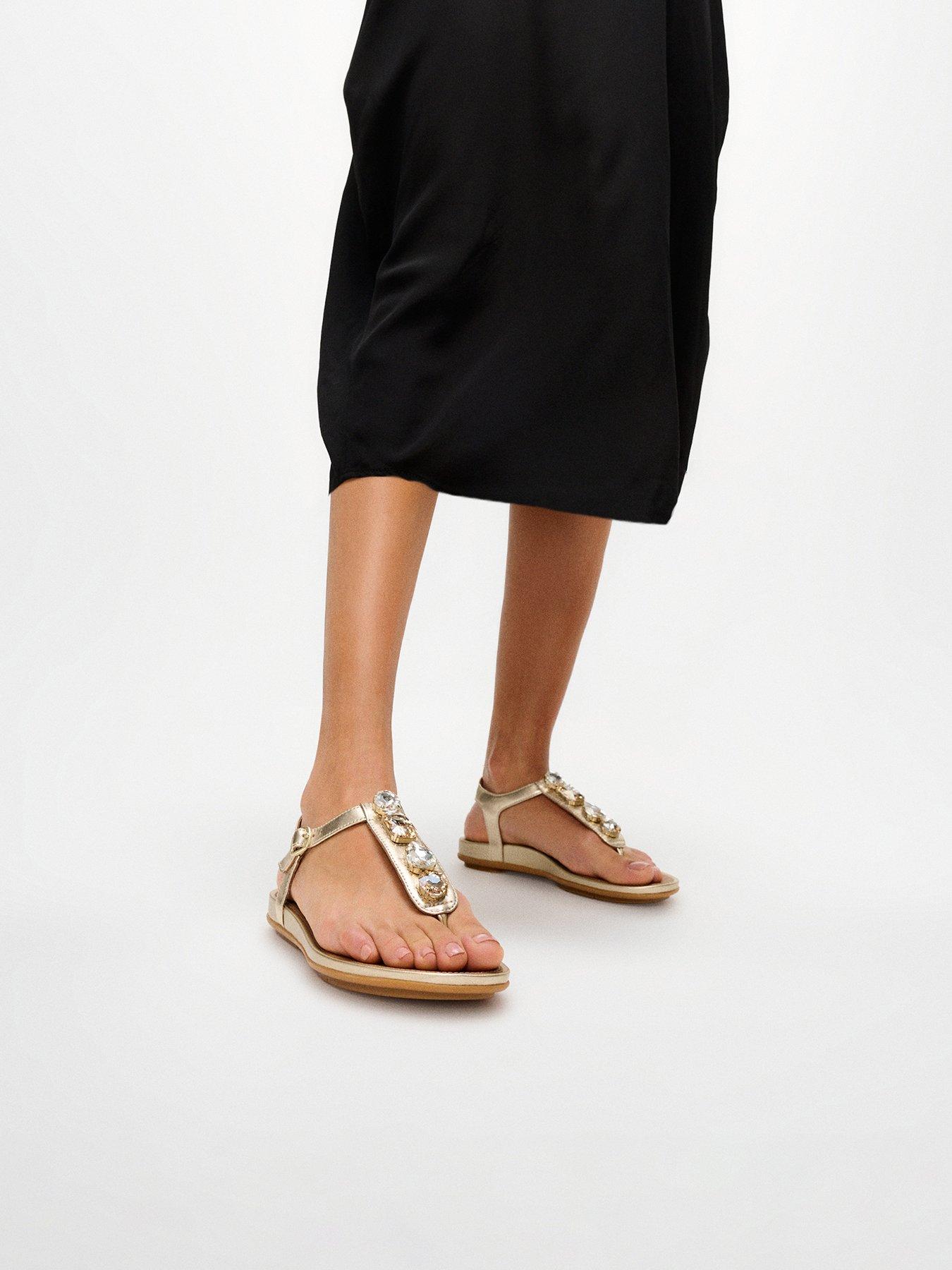 Fitflop Gracie Ultra Jewel Leather T-Bar Sandals - Platino
