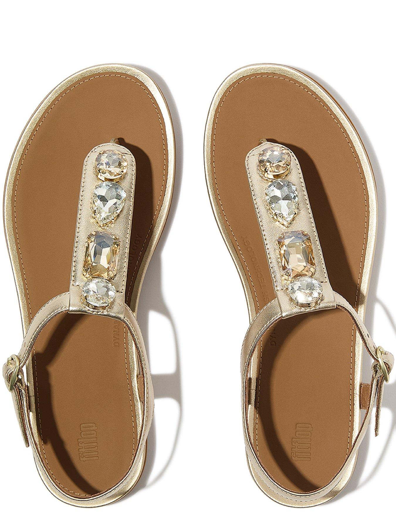FitFlop Gracie Ultra Jewel Leather T-bar Sandals - Platino | Very