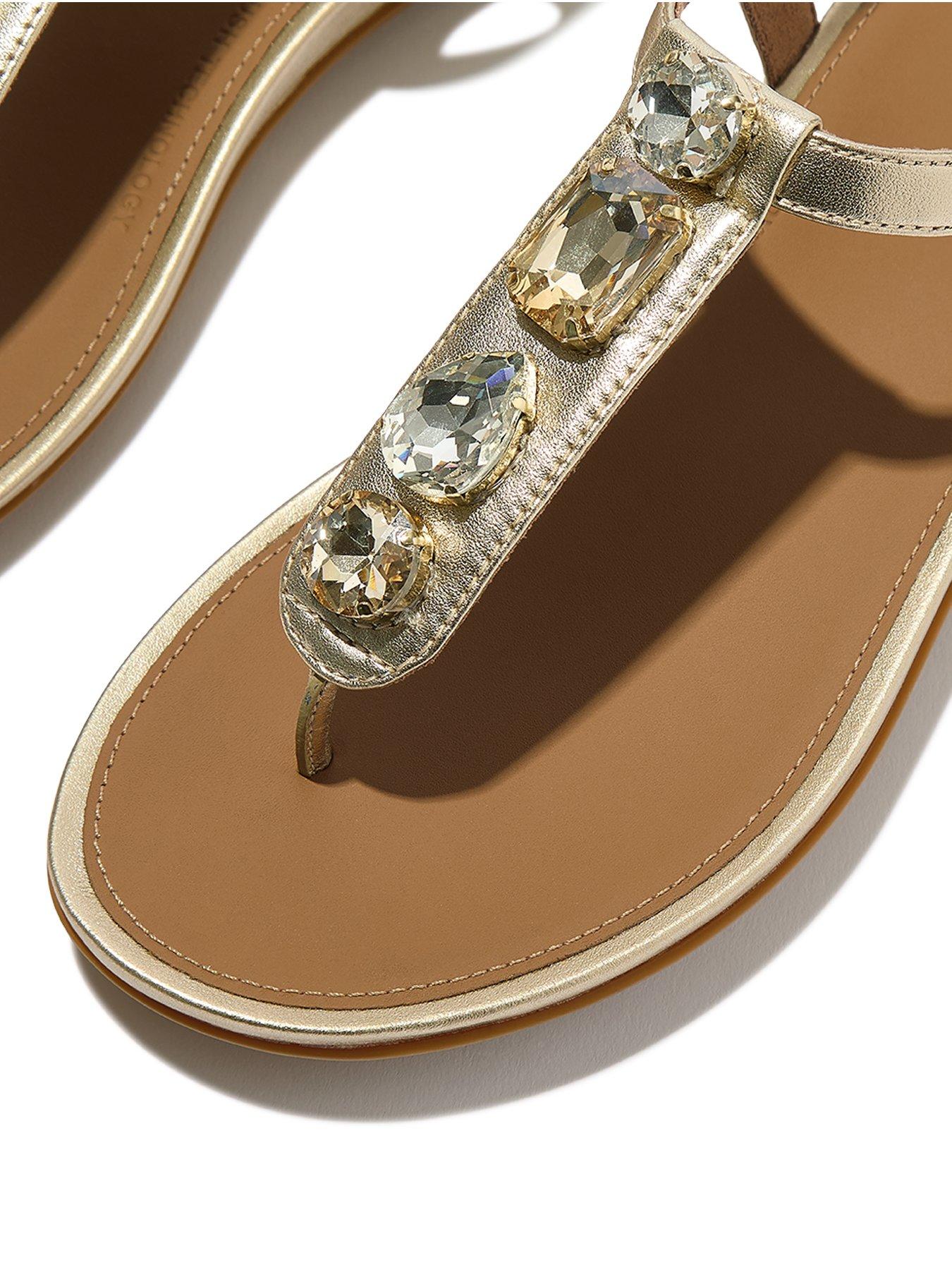 新品未使用　Fitflop fino floral clust サイズUS7 FitFlop Gracie Ultra Jewel Leather T-bar Sandals - Platino | Very