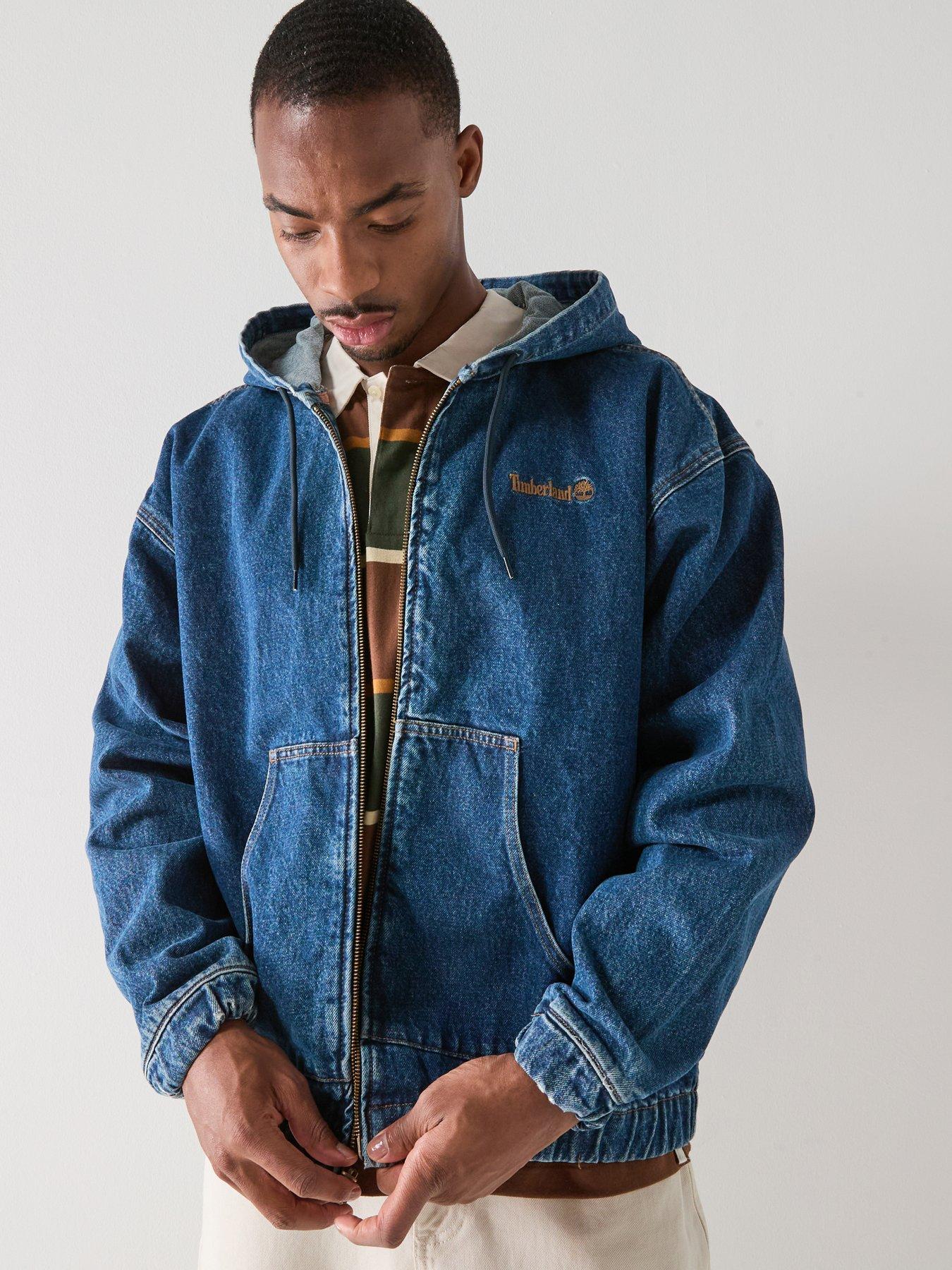 Timberland Full Zip Hooded Denim Bomber Jacket - Blue