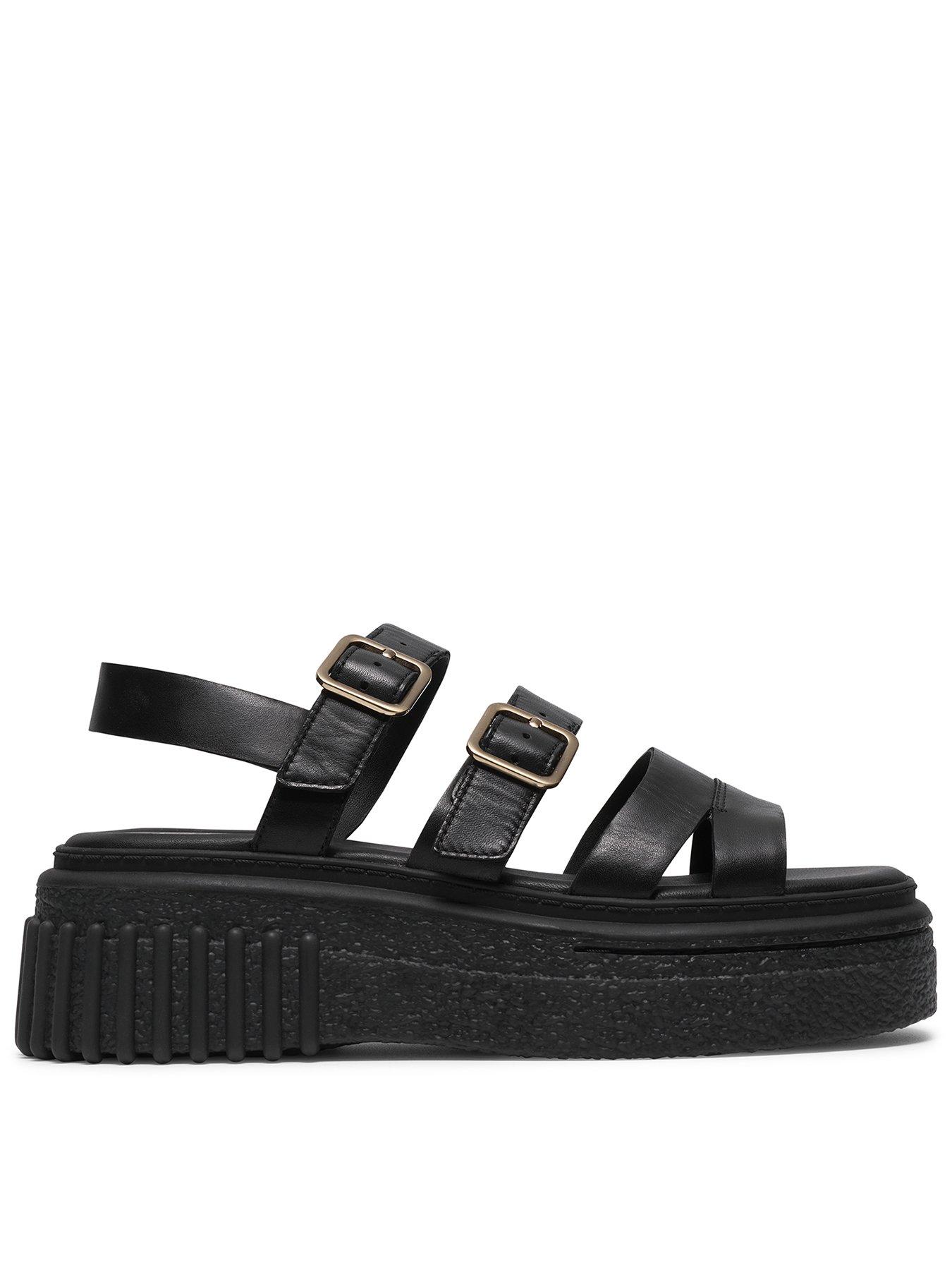 Clarks: Evamar Strap Sandals - Black Leather