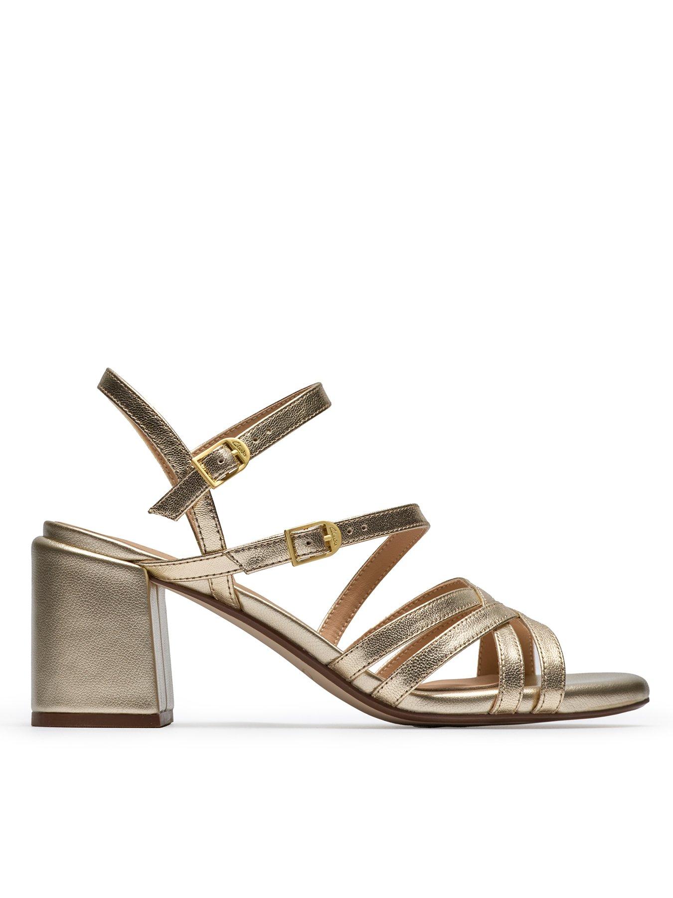 Clarks Ezoria Strap Sandals - Gold Leather