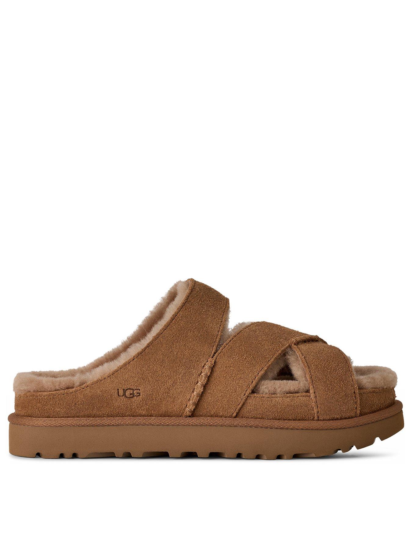 UGG Greenport Cross Strap Slide, Brown, Size 3, Women