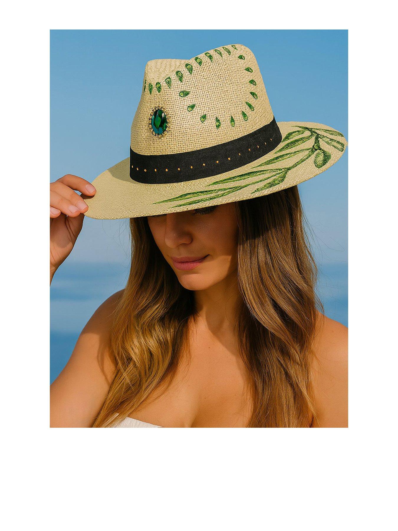 Sorena Painted Leaf Hat - Beige