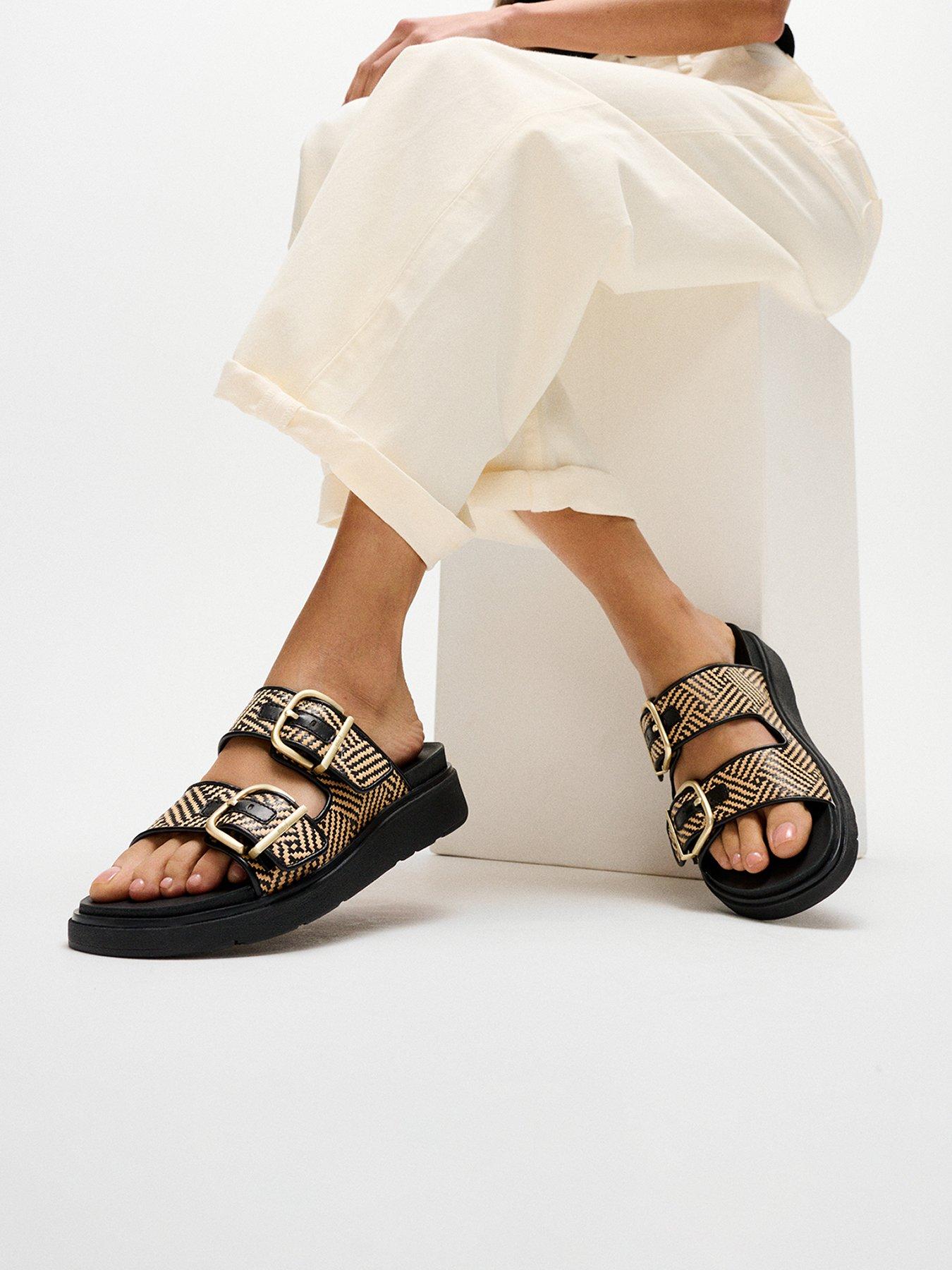 FitFlop Gen-Ff Buckle Graphic Weave Two-Bar Slides - Black