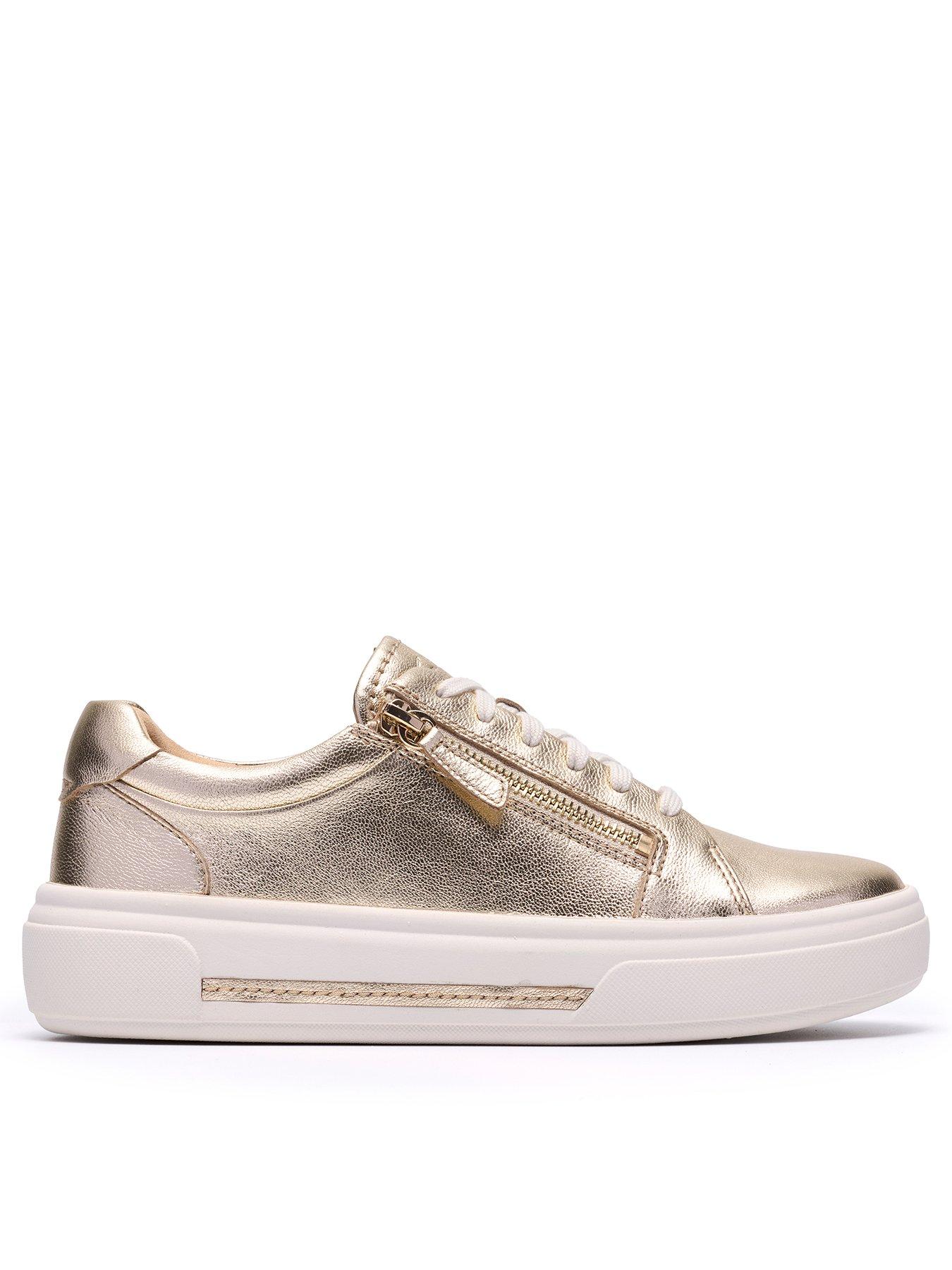 Clarks Hollyrose Zip Shoes - Gold Leather