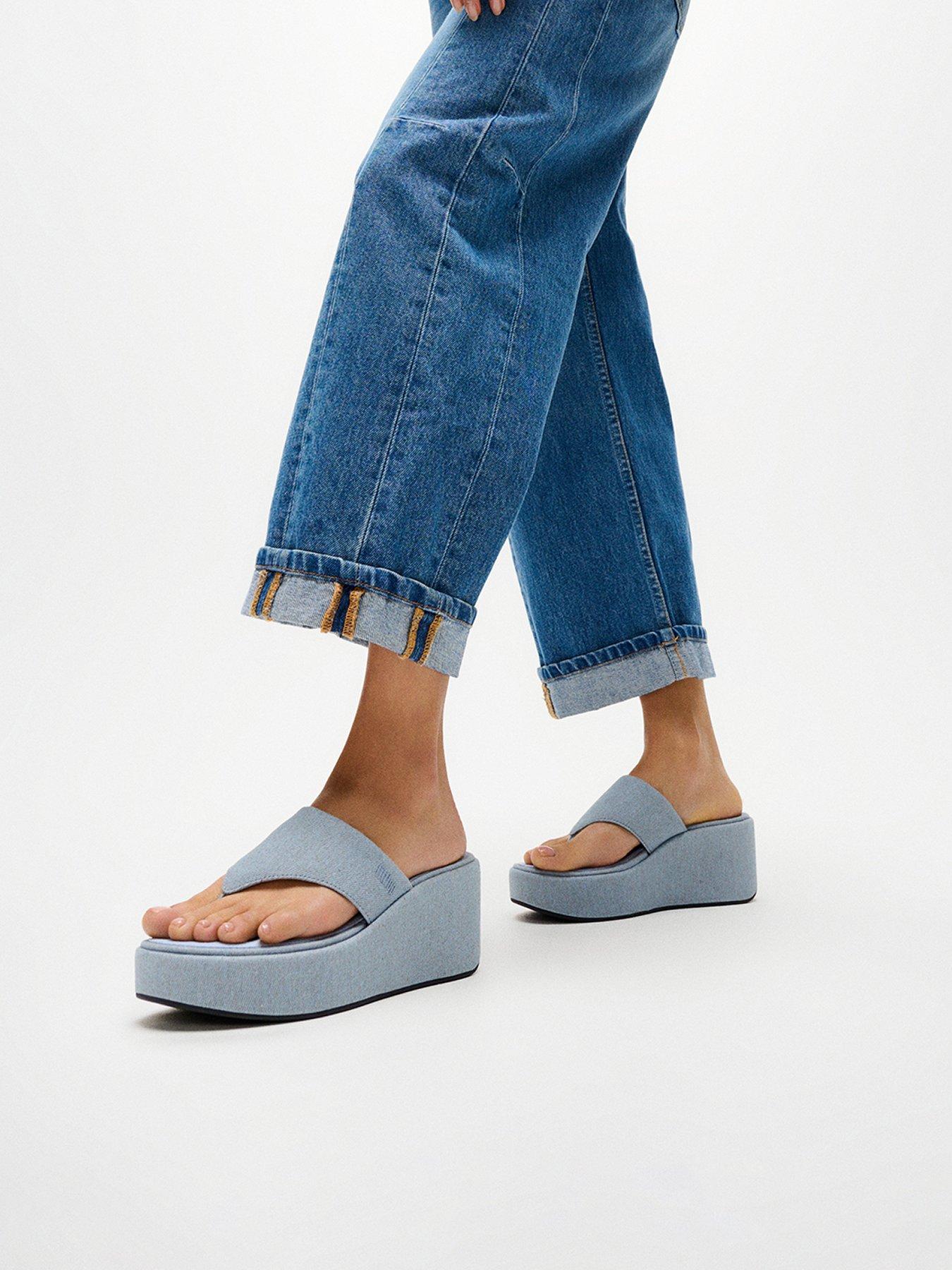 Fitflop Platfforms Denim Wedge Toe-Post Sandals - Light Denim