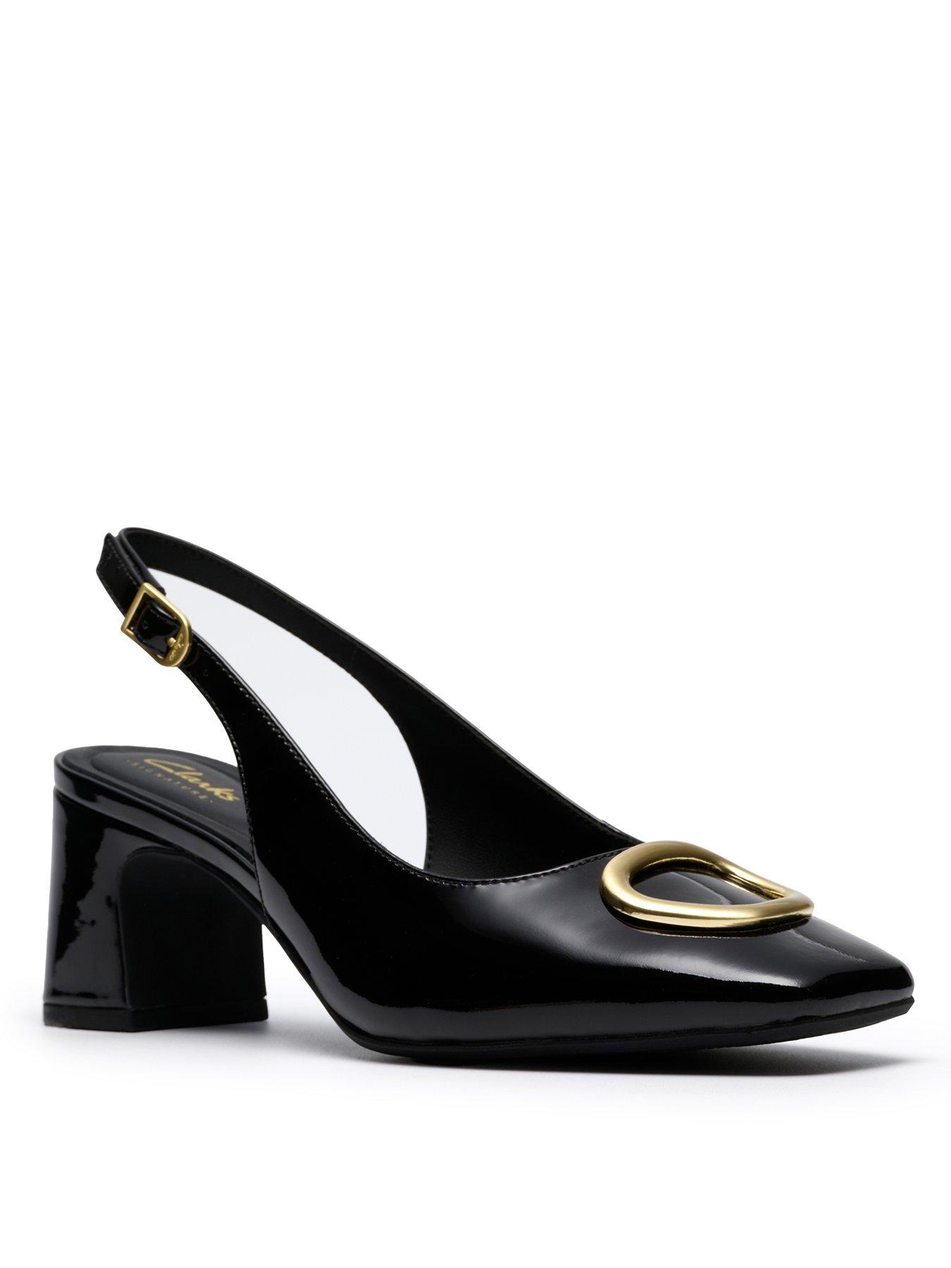 Image 2 of 6 of Clarks Fernie Block Heel Sling Back Leather Court - Black
