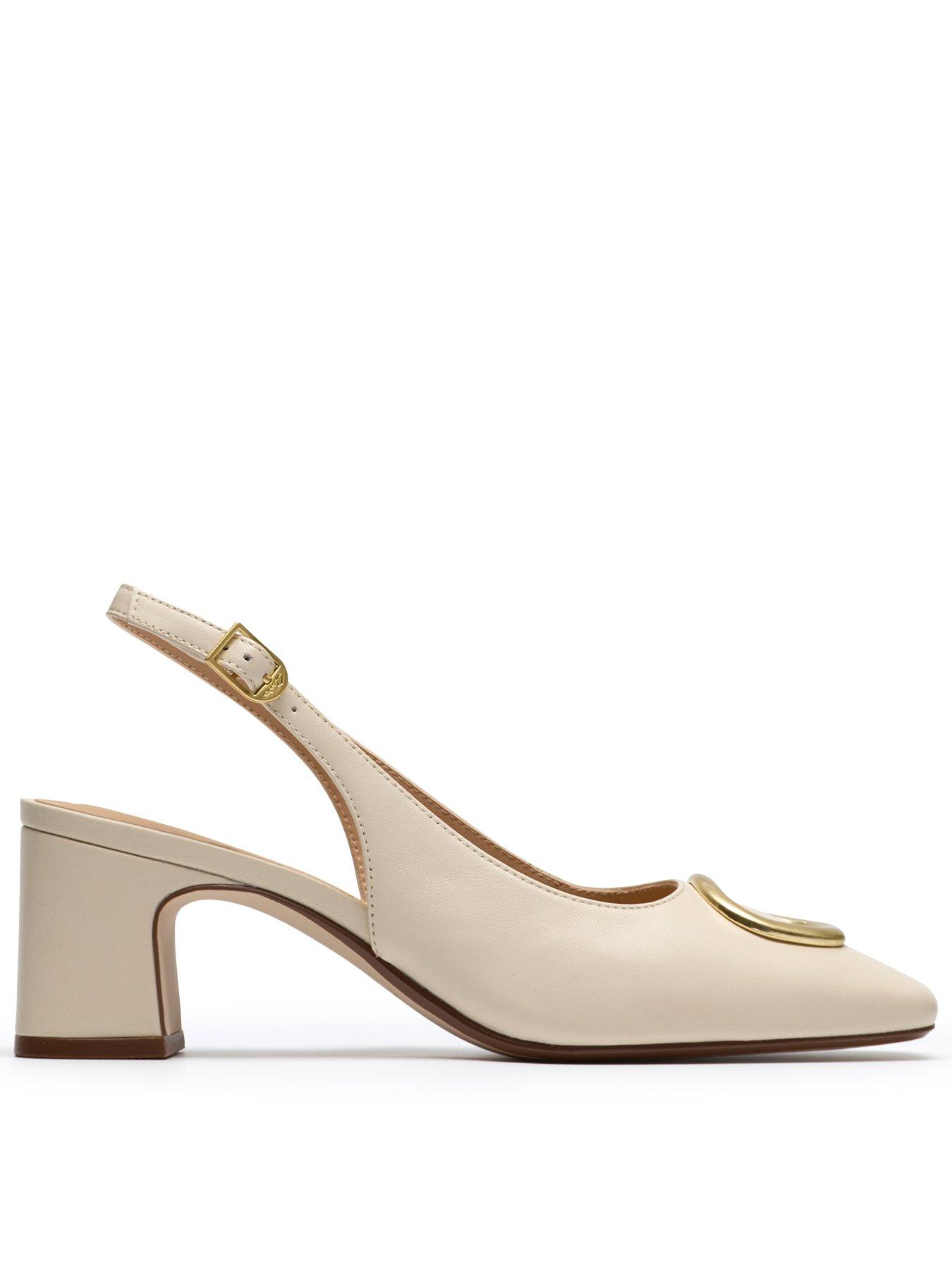 Clarks Fernie Block Heel Sling Back Leather Court - Cream
