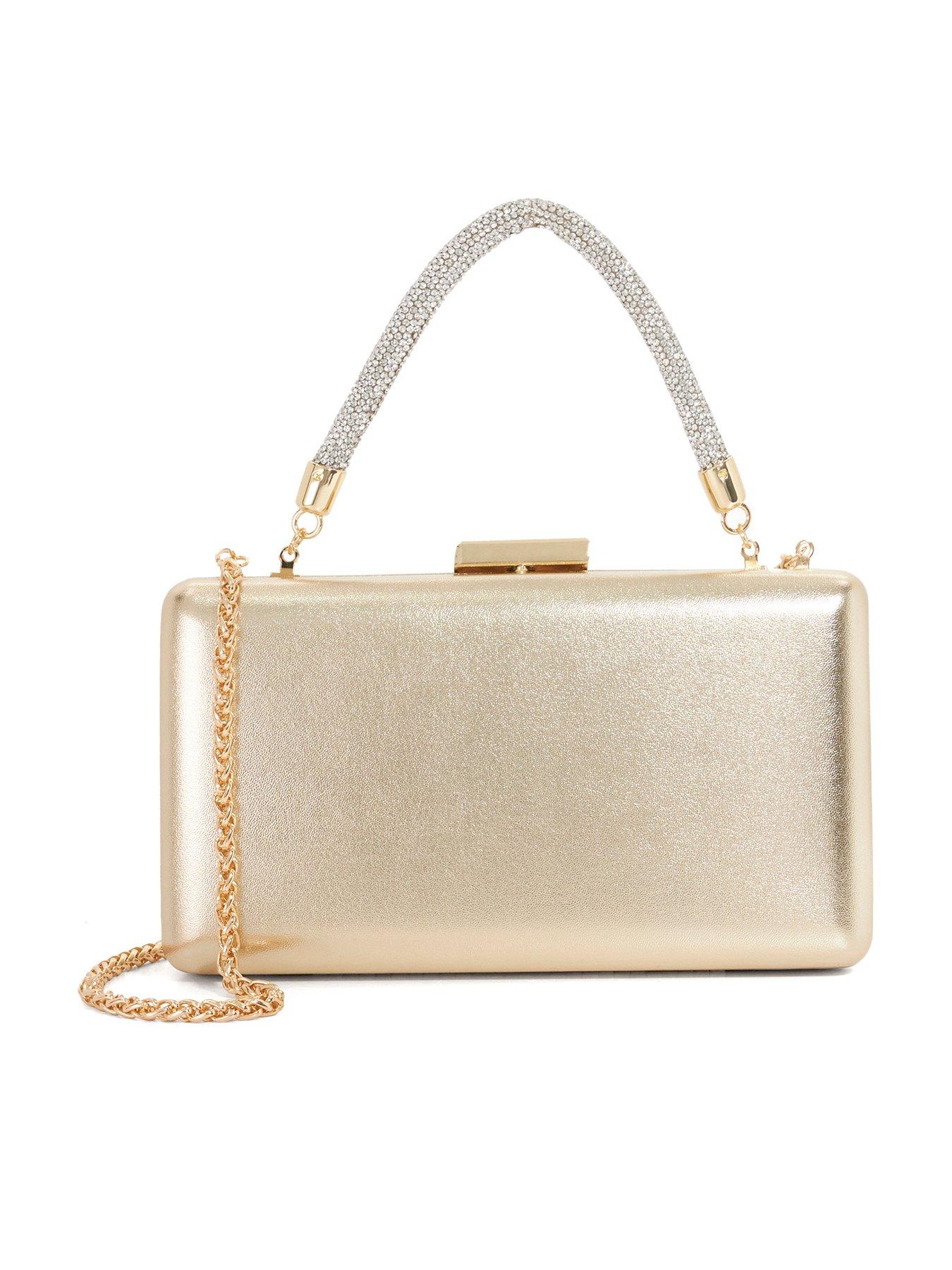 Image 1 of 7 of Dune London Beaut Floral Brocade Bag With Diamante Handle - Gold