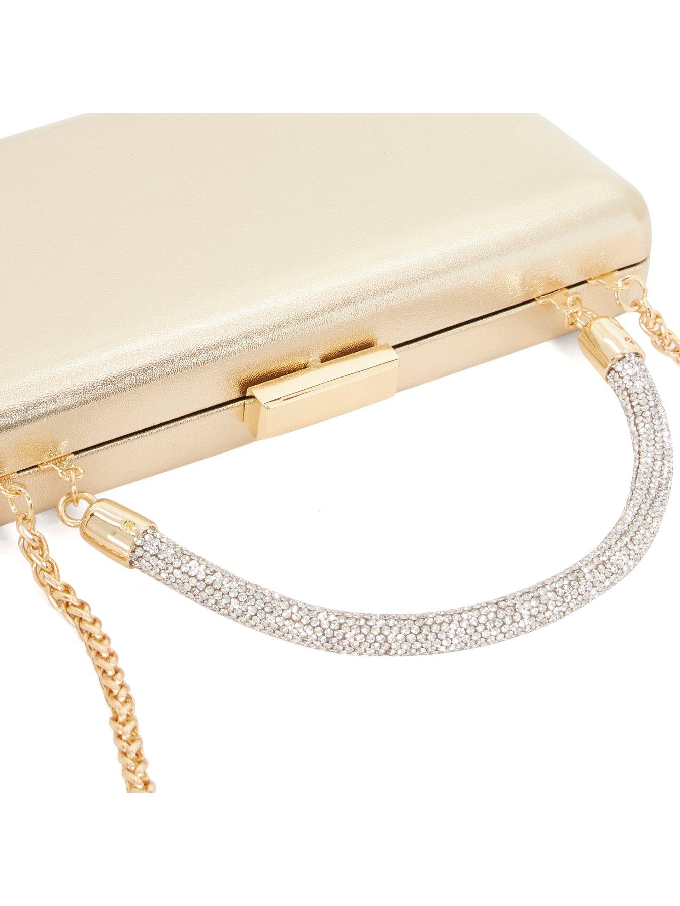 Image 3 of 7 of Dune London Beaut Floral Brocade Bag With Diamante Handle - Gold