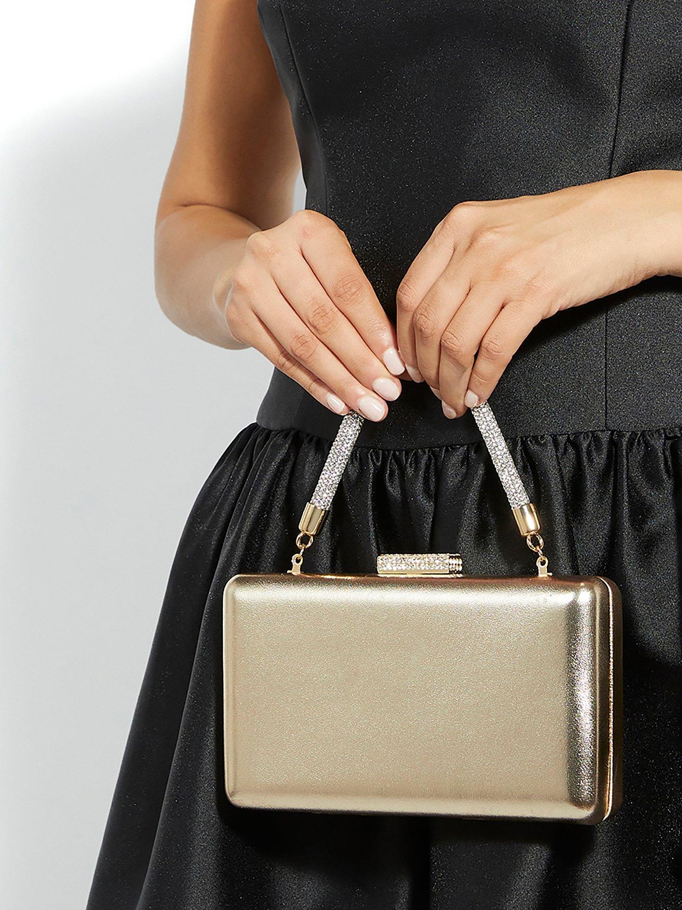 Image 7 of 7 of Dune London Beaut Floral Brocade Bag With Diamante Handle - Gold