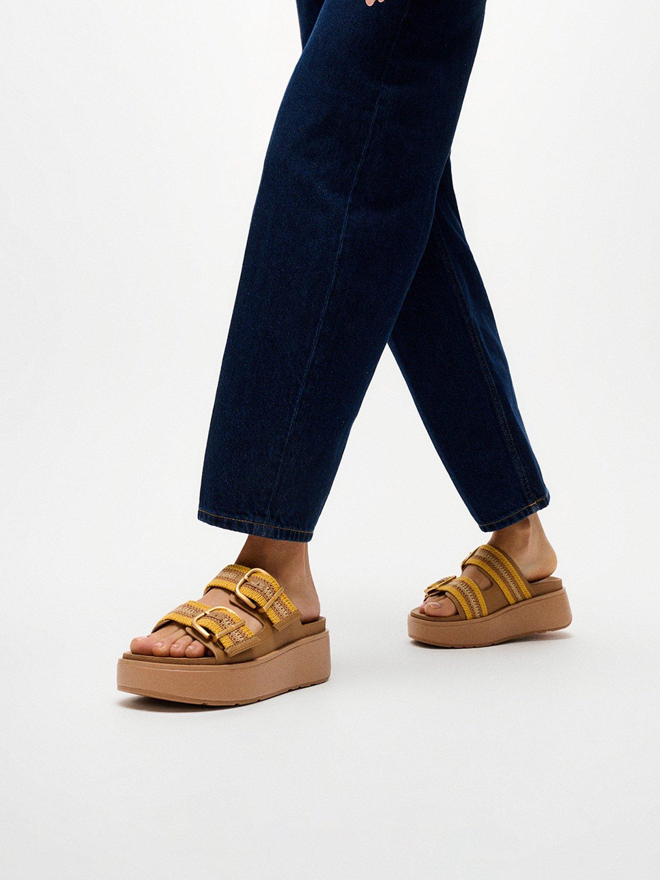 FitFlop Max Buckle Stripe Webbing Two Bar Slide Sandals - Tan