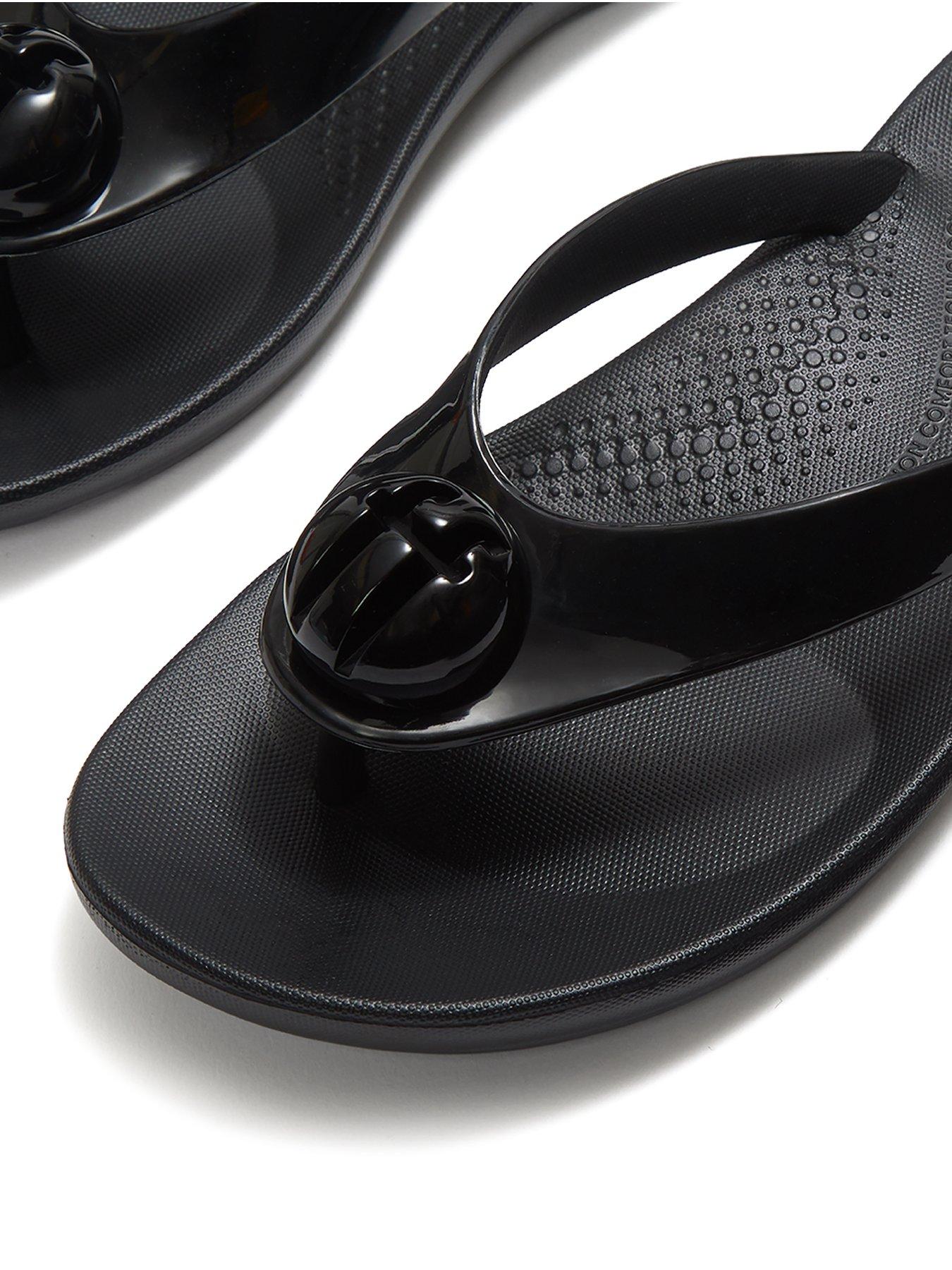 FitFlop Iqushion Glossy Button Flip-Flops - Black | Very