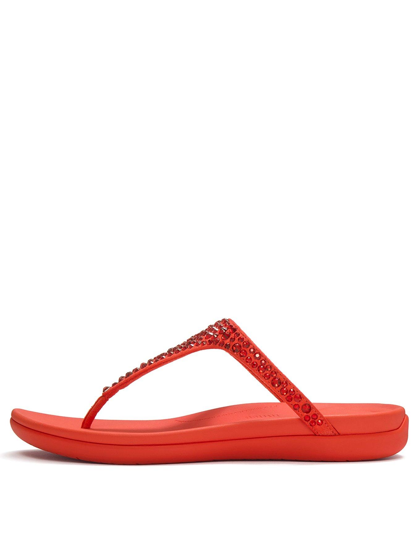 FitFlop: Solay Mixed Crystal Toe-Post Sandals - Cherry Tomato