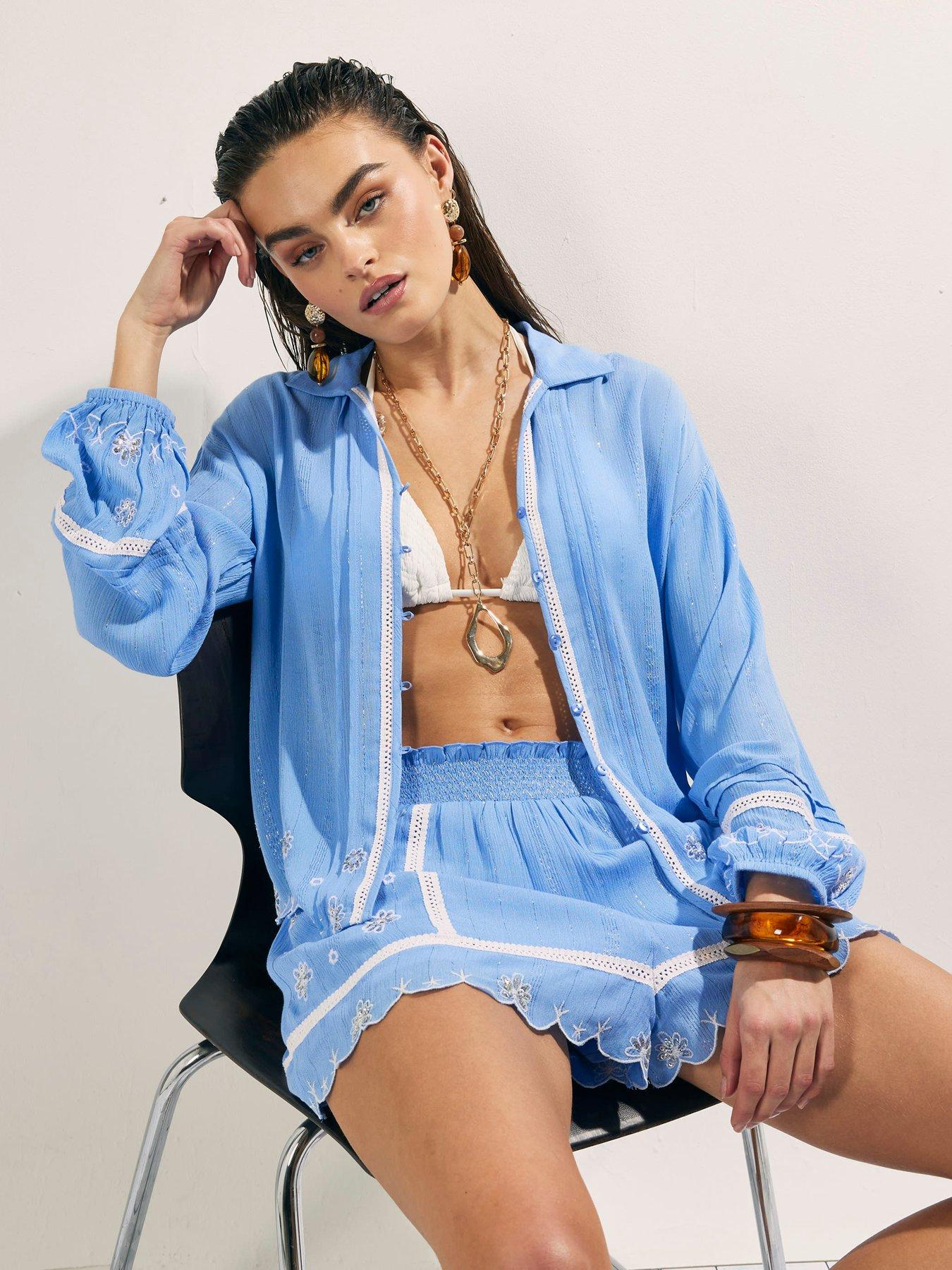 Image 4 of 4 of River Island Lurex Lace Shorts - Blue
