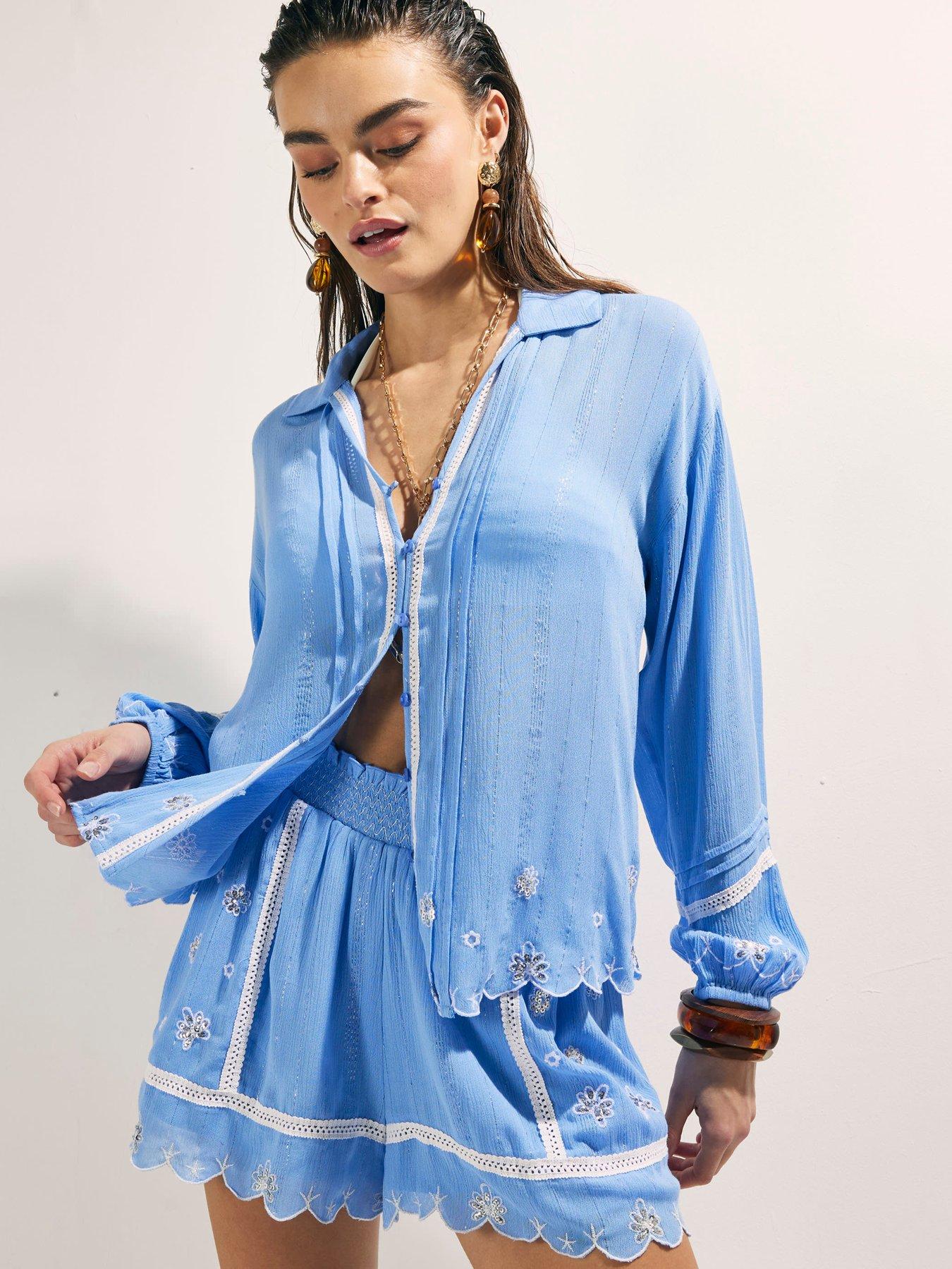 River Island Lurex Lace Shirt - Blue