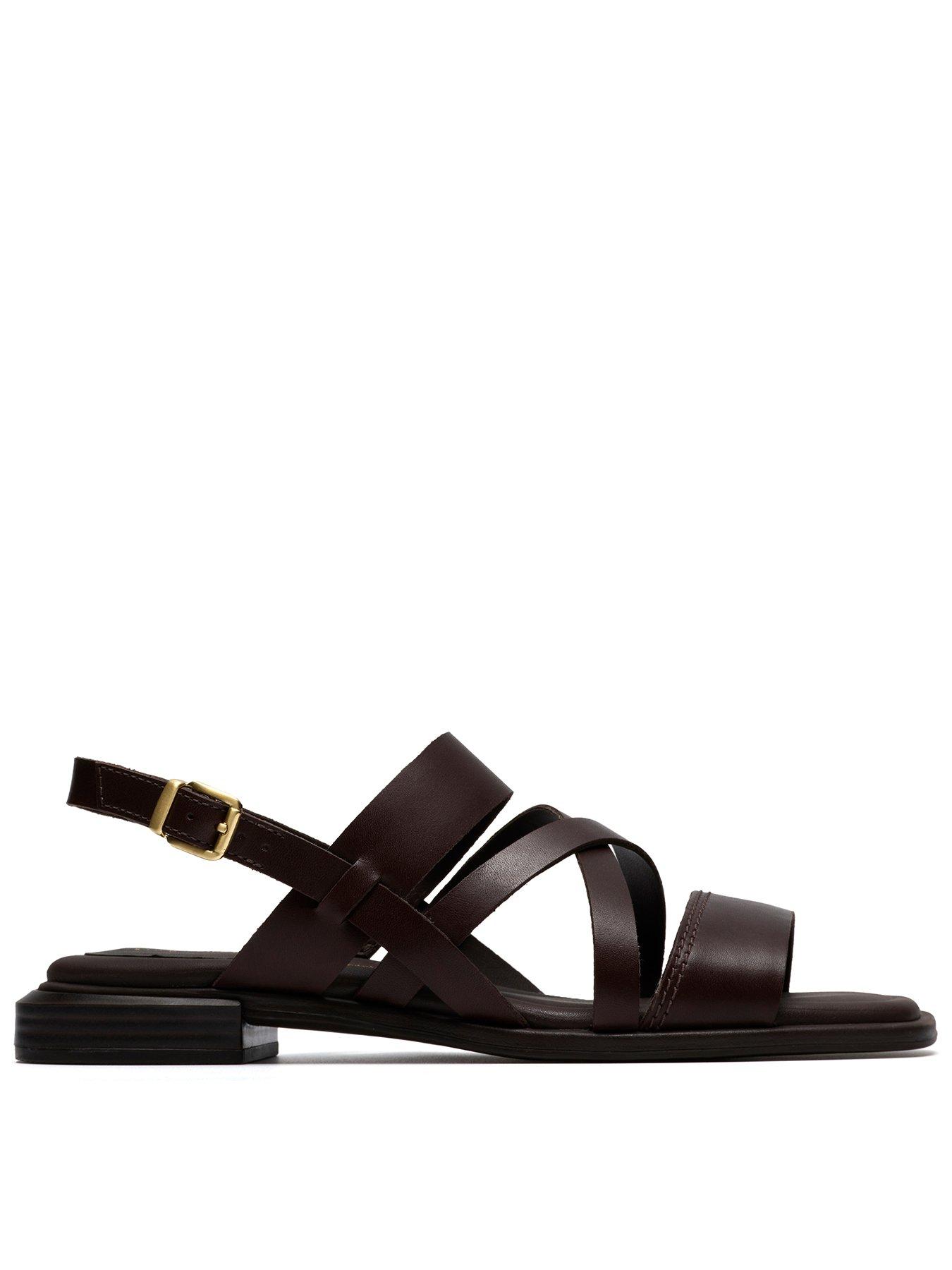 Clarks Ariany Strap Sandals - Dark Brown Lea