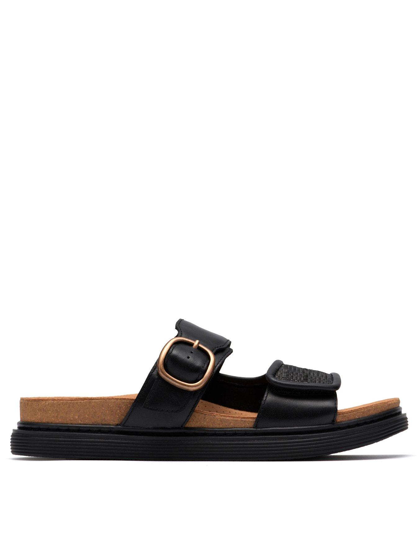 Clarks Arwell Step Sandals - Black Leather