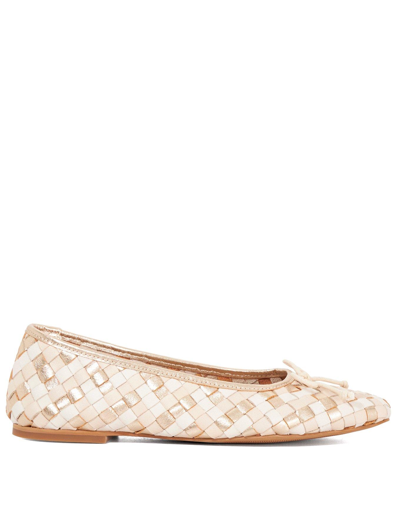 Dune London: Heat Woven Leather Ballerina - Cream