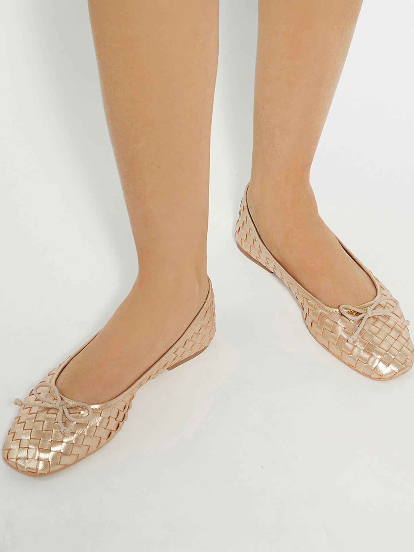 Dune London Heat Woven Leather Ballerina - Gold