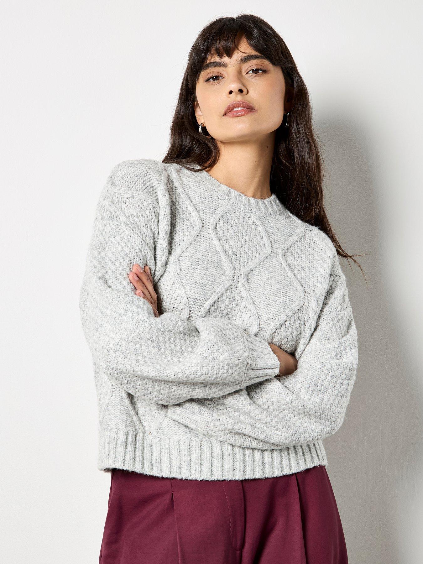 Apricot Cable Front Chunky Crop Jumper - Grey