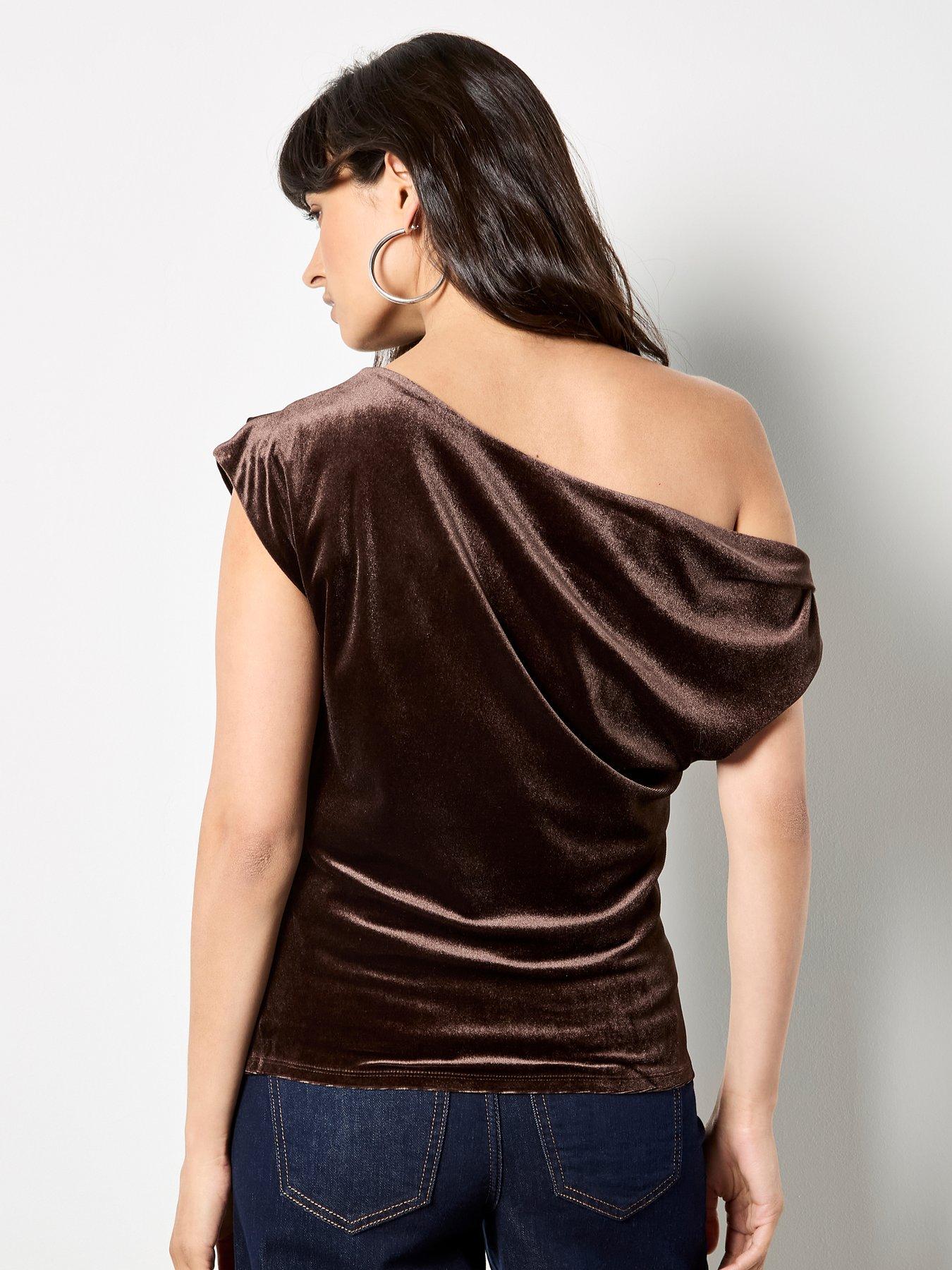 Apricot Draped Off The Shoulder Velvet Top Brown Very — free download