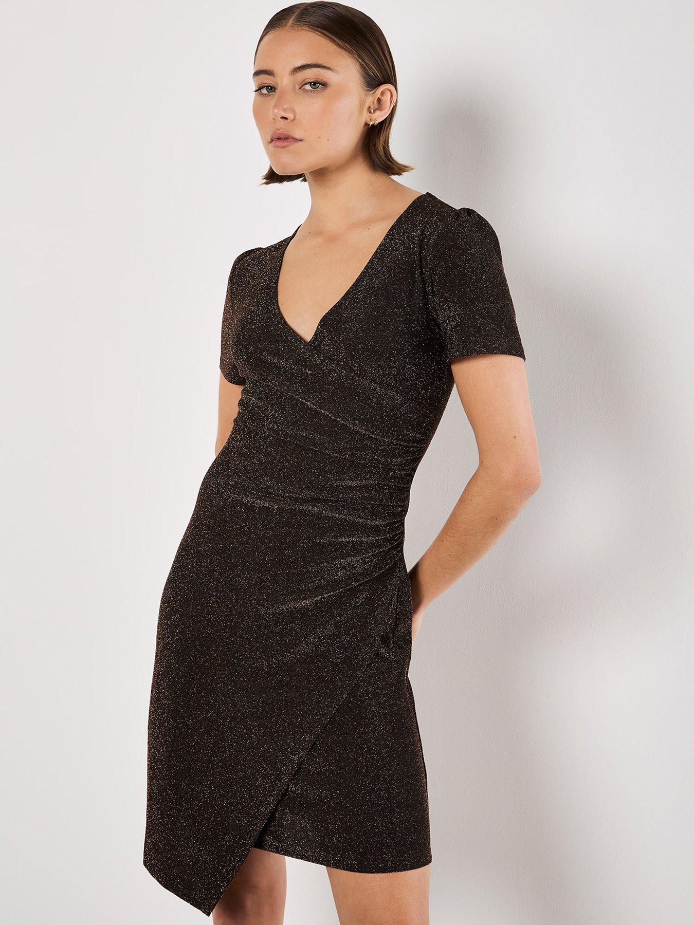 Apricot Ruched Bodycon Faux Wrap Dress - Brown