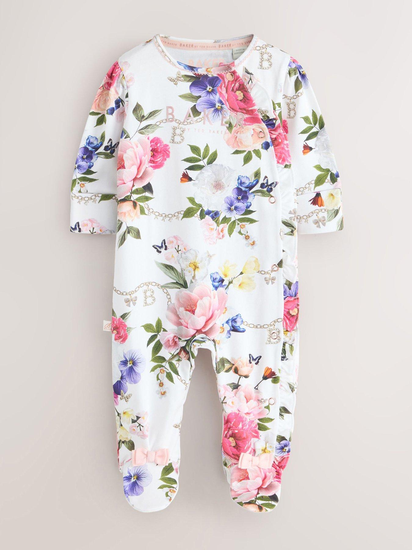 Image 2 of 7 of Ted Baker Baby Girls 3 Pack Floral Sleepsuits - Multi