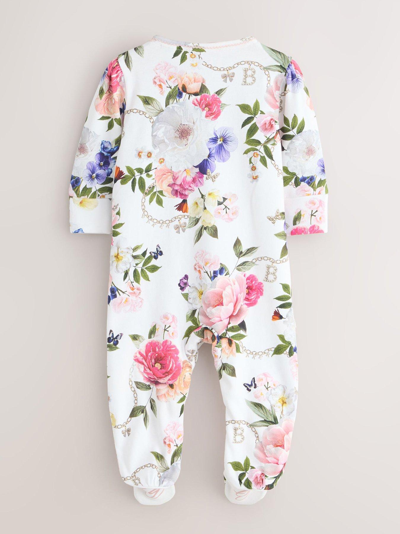 Image 3 of 7 of Ted Baker Baby Girls 3 Pack Floral Sleepsuits - Multi