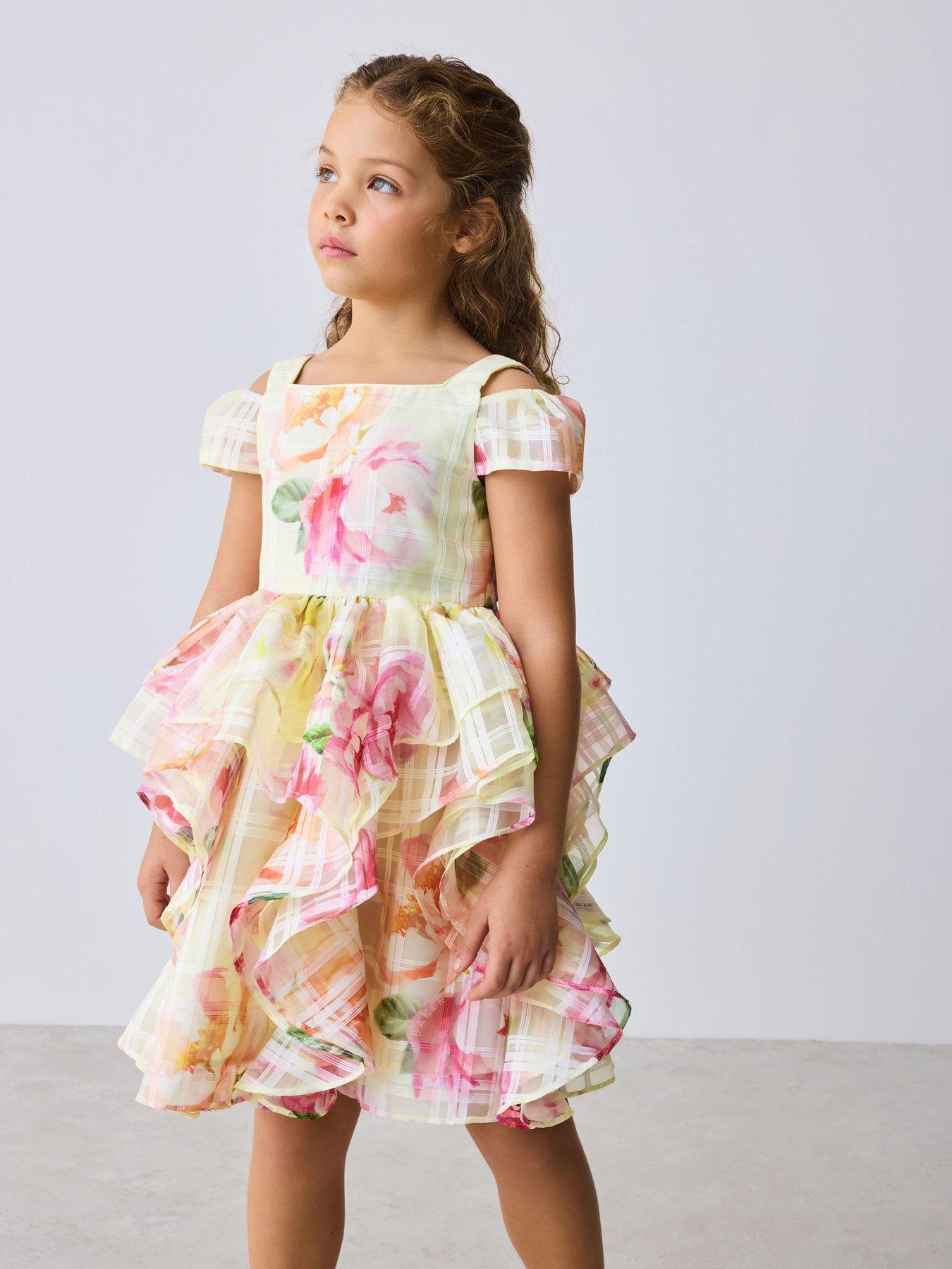 Ted Baker Younger Girls Waterfall Skirt Occasion Dress - Yellow