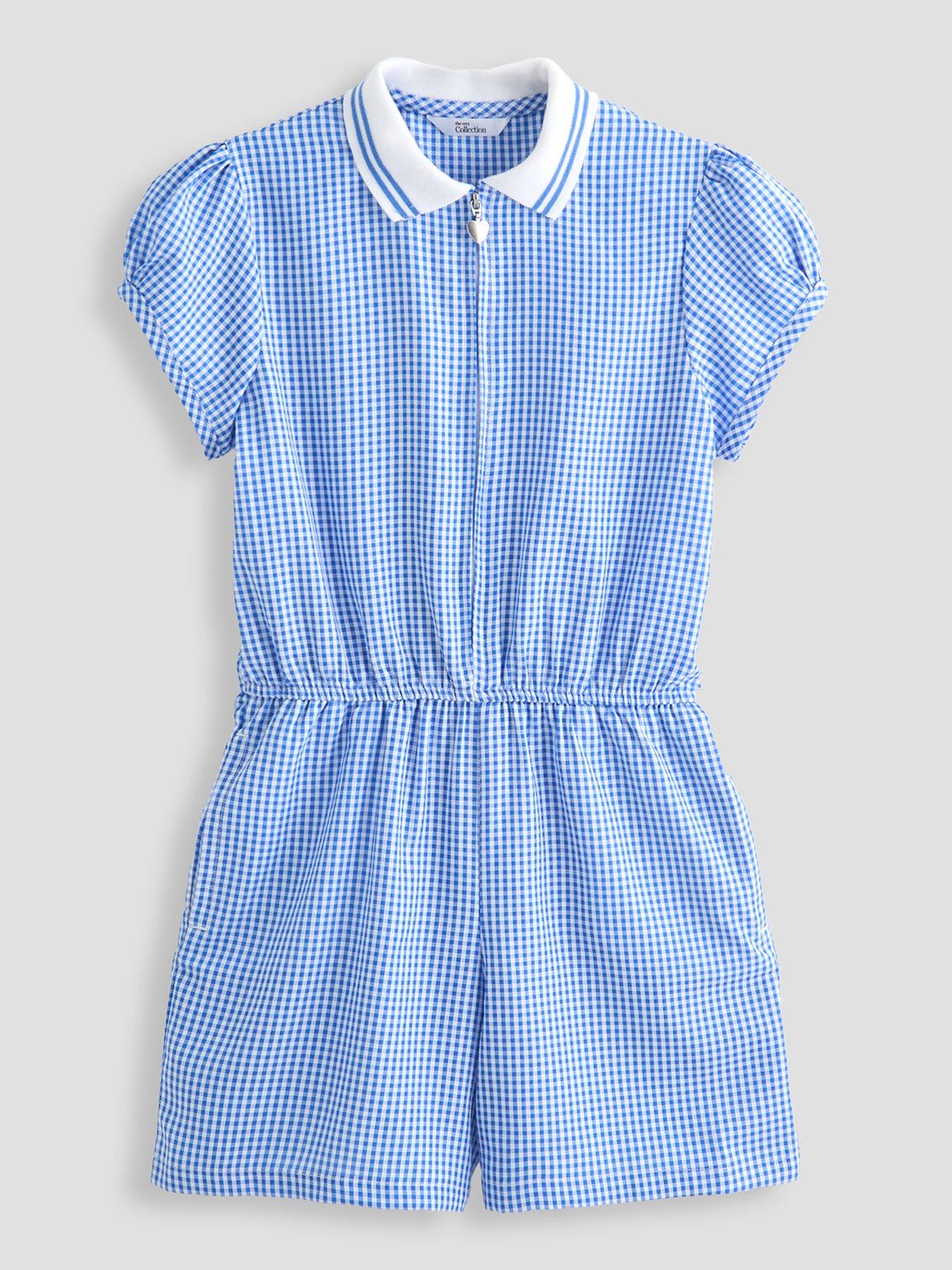 The Very Collection Gingham School Playsuit - Blue