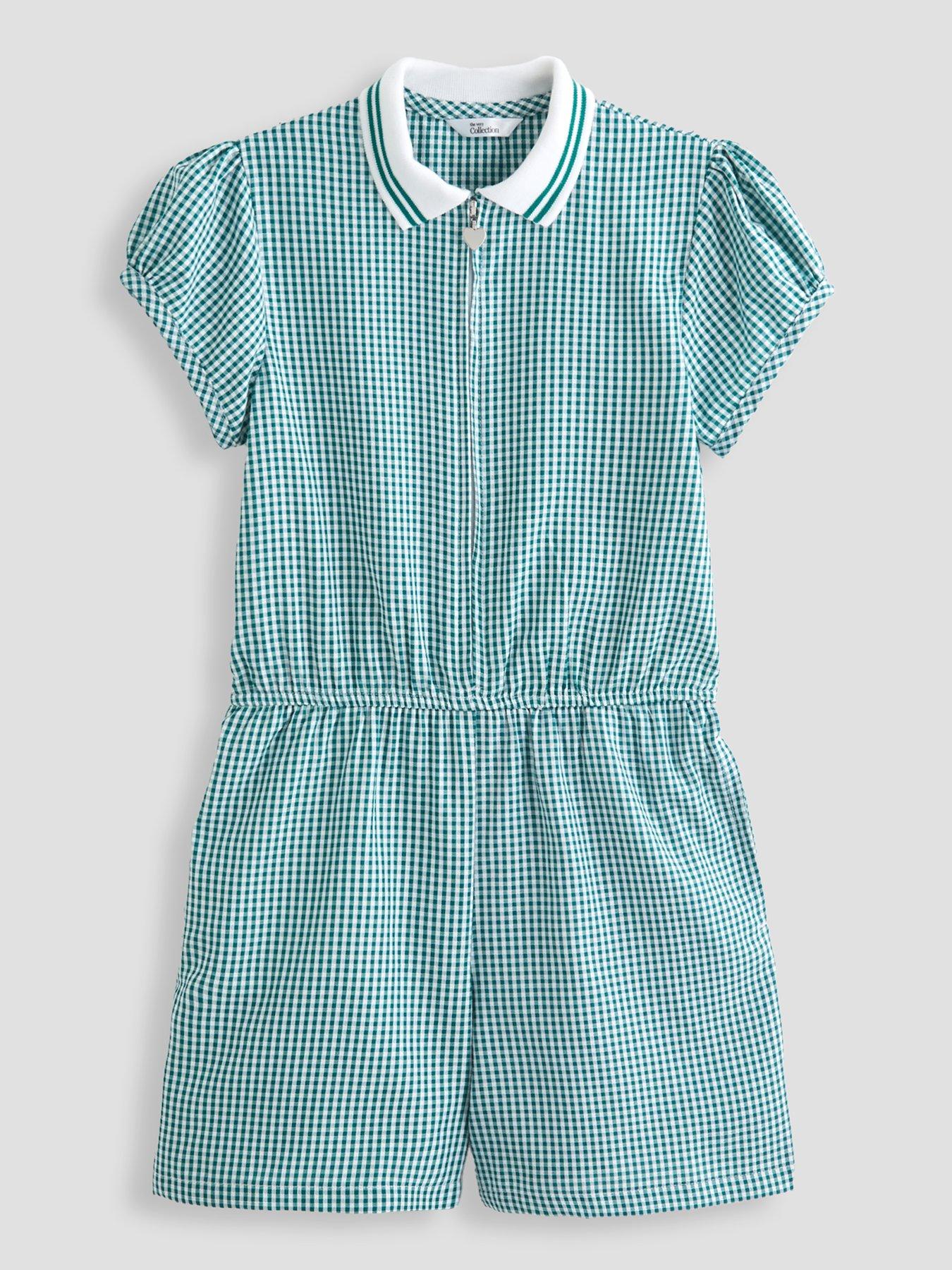 The Very Collection Gingham School Playsuit - Green